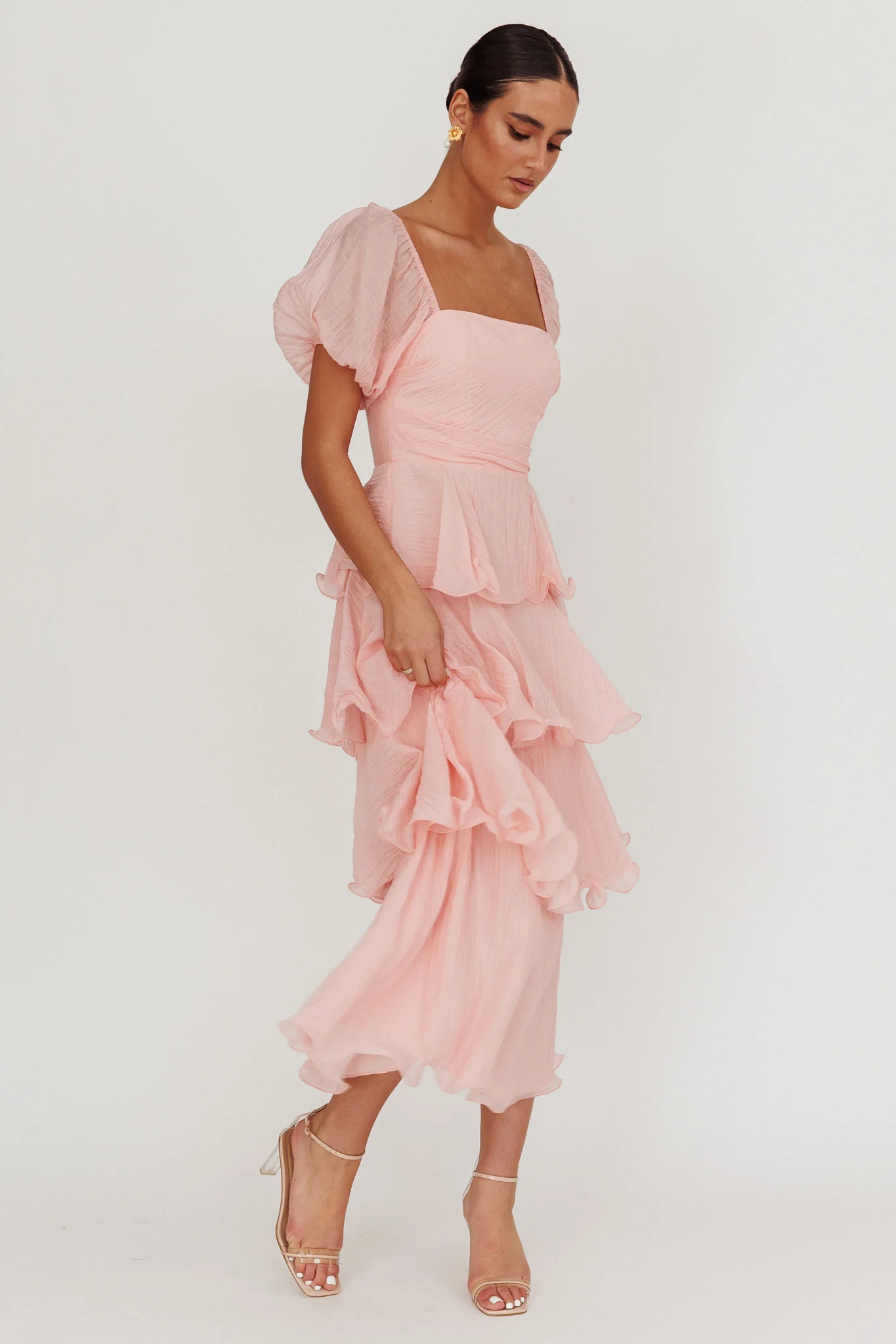 Giavana Puff Sleeve Layered Maxi Dress Baby Pink - Image 4