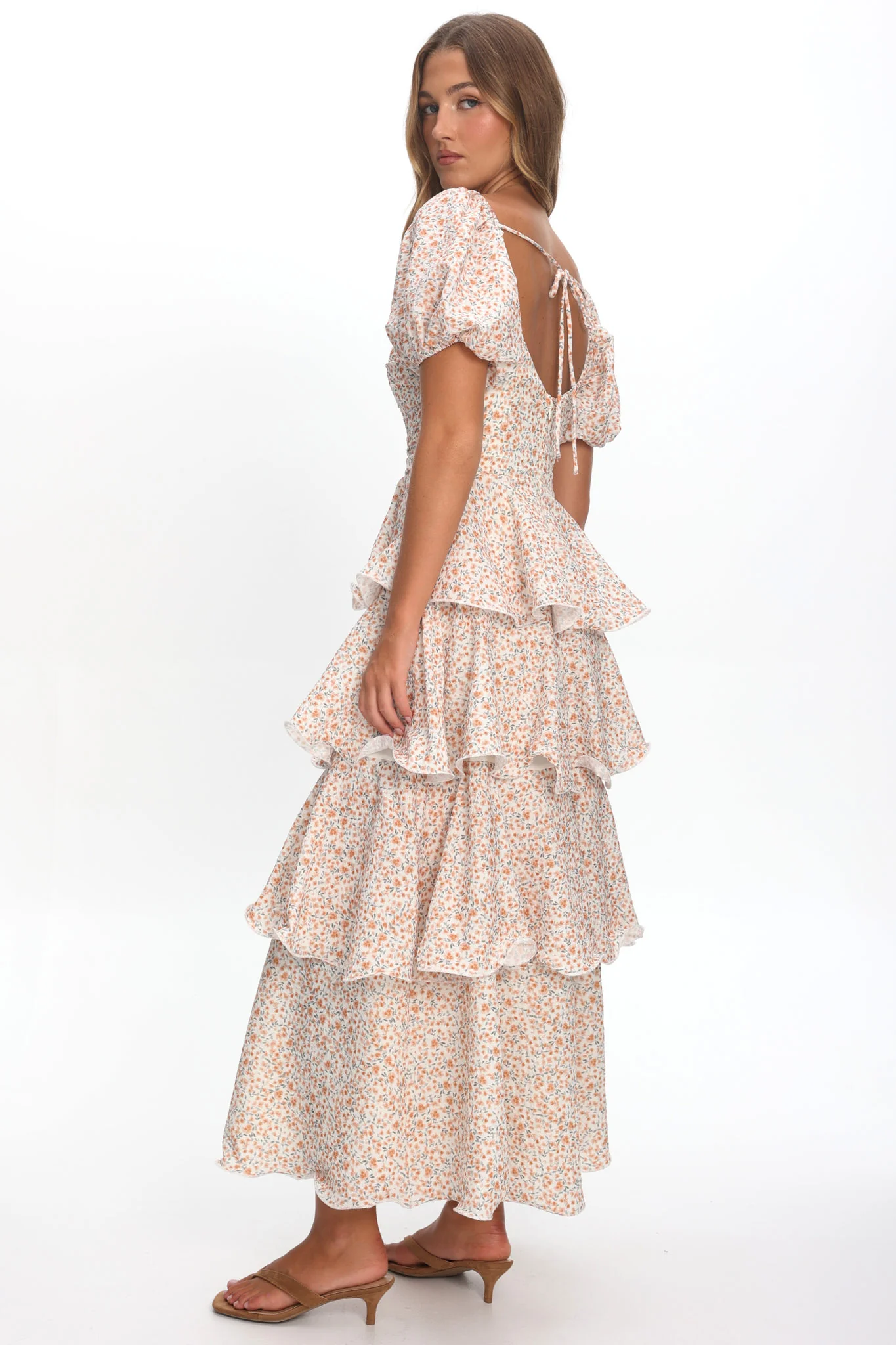 Giavana Puff Sleeve Layered Maxi Dress Orange - Image 3