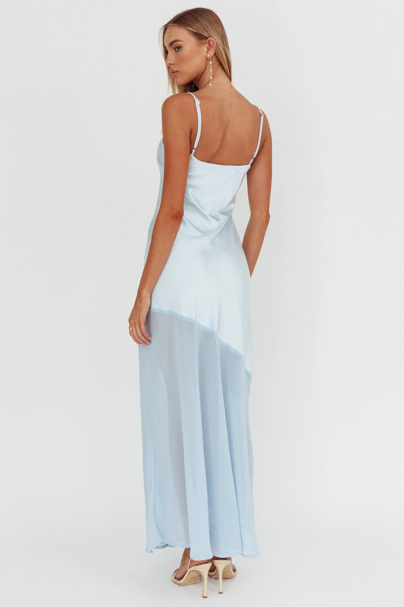 Gilded Dream Chiffon Hem Maxi Dress Baby Blue - Image 2