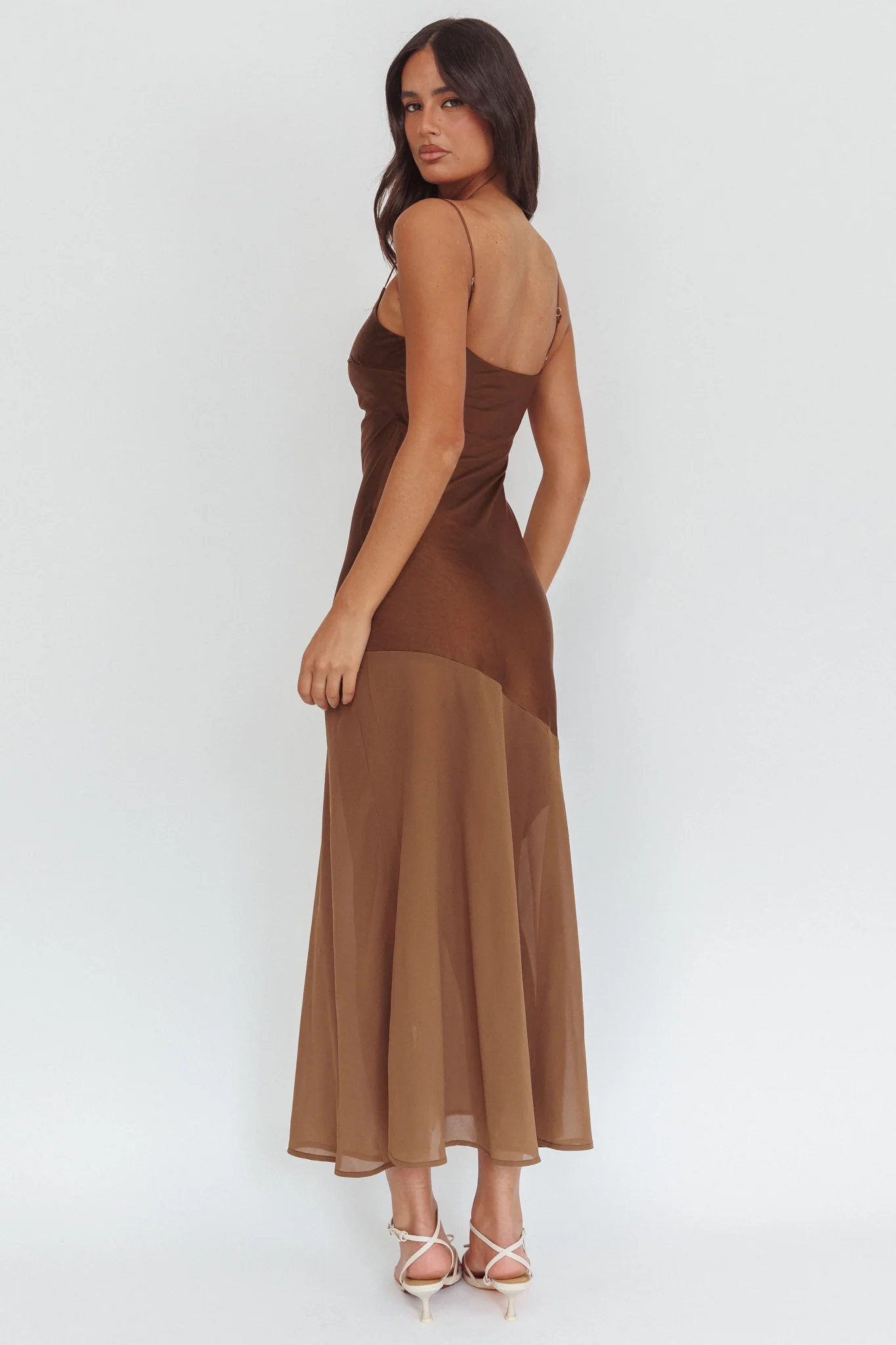 Gilded Dream Chiffon Hem Maxi Dress Chocolate - Image 2