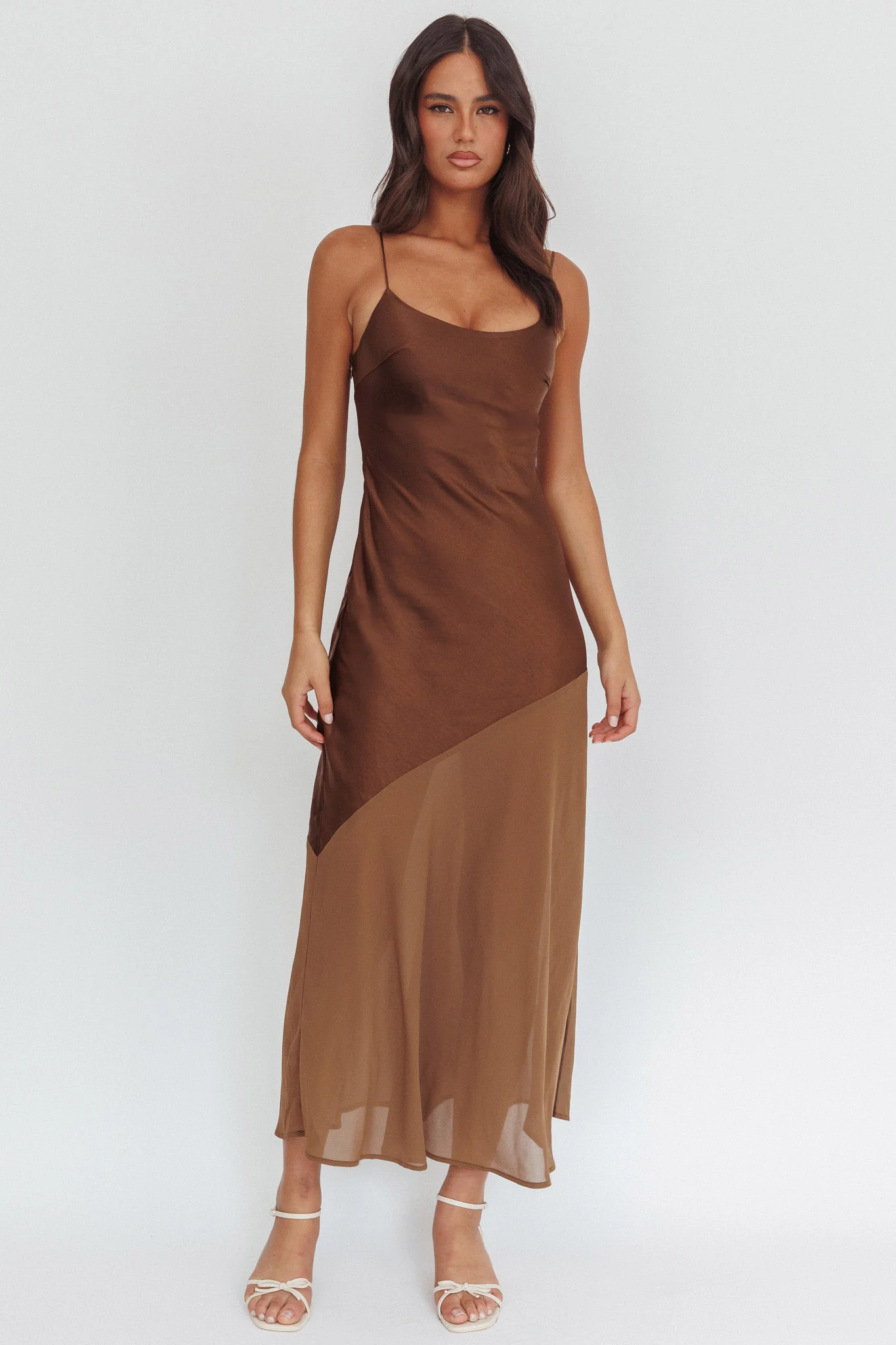 Gilded Dream Chiffon Hem Maxi Dress Chocolate - Image 4