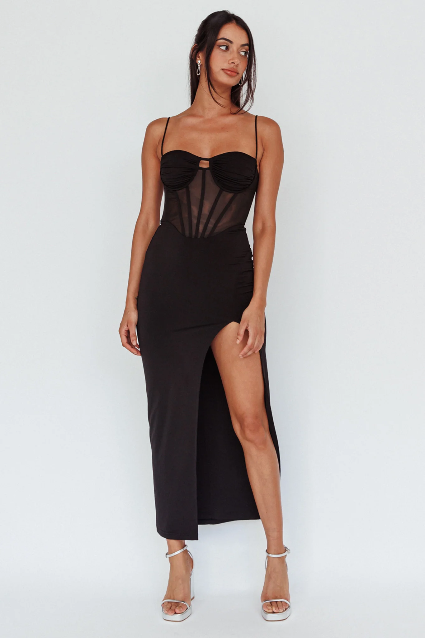 Ginny Sheer Bodice Maxi Dress Black - Image 5