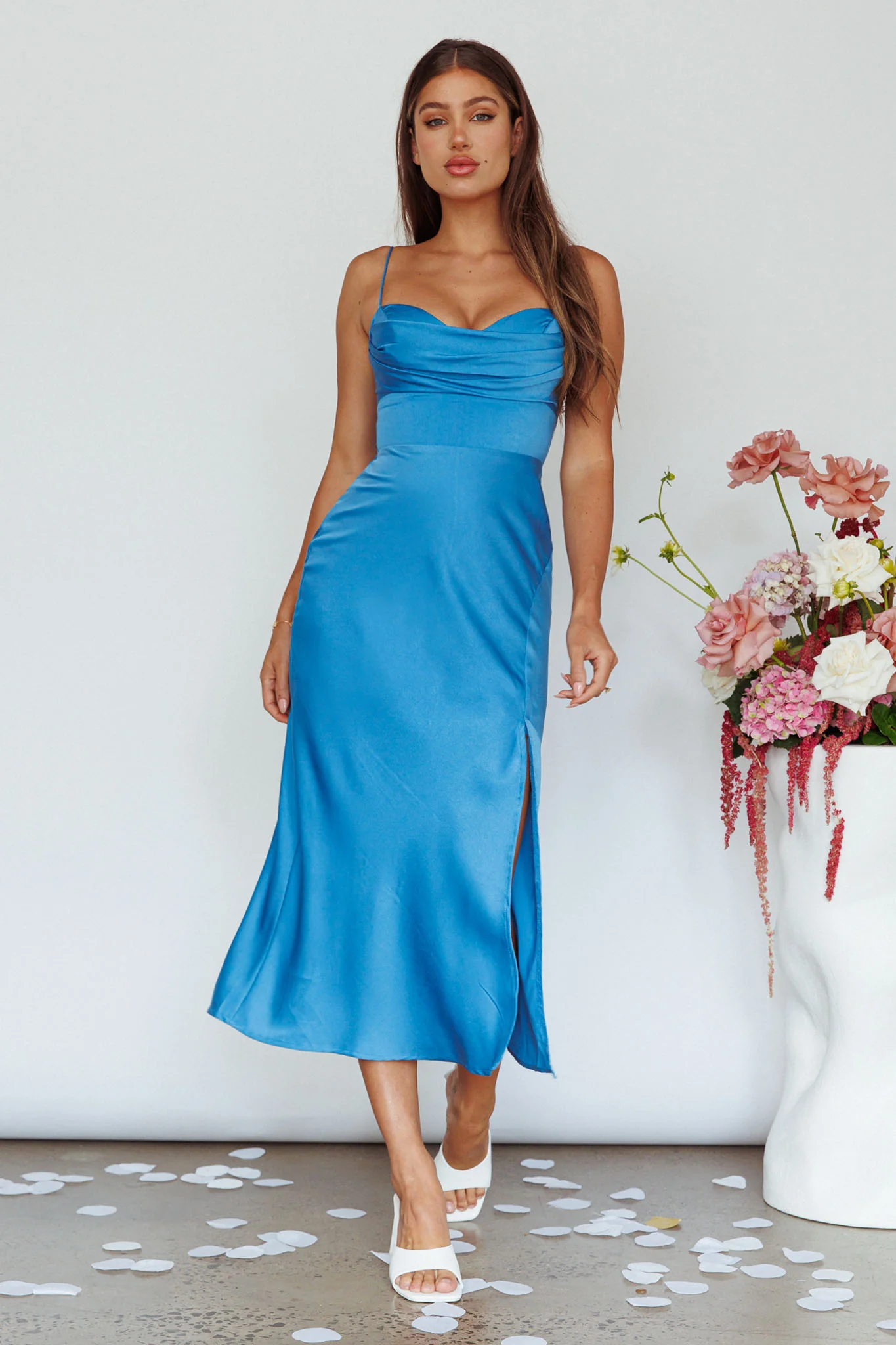 Giorgette Side Split Midi Dress Blue - Image 5