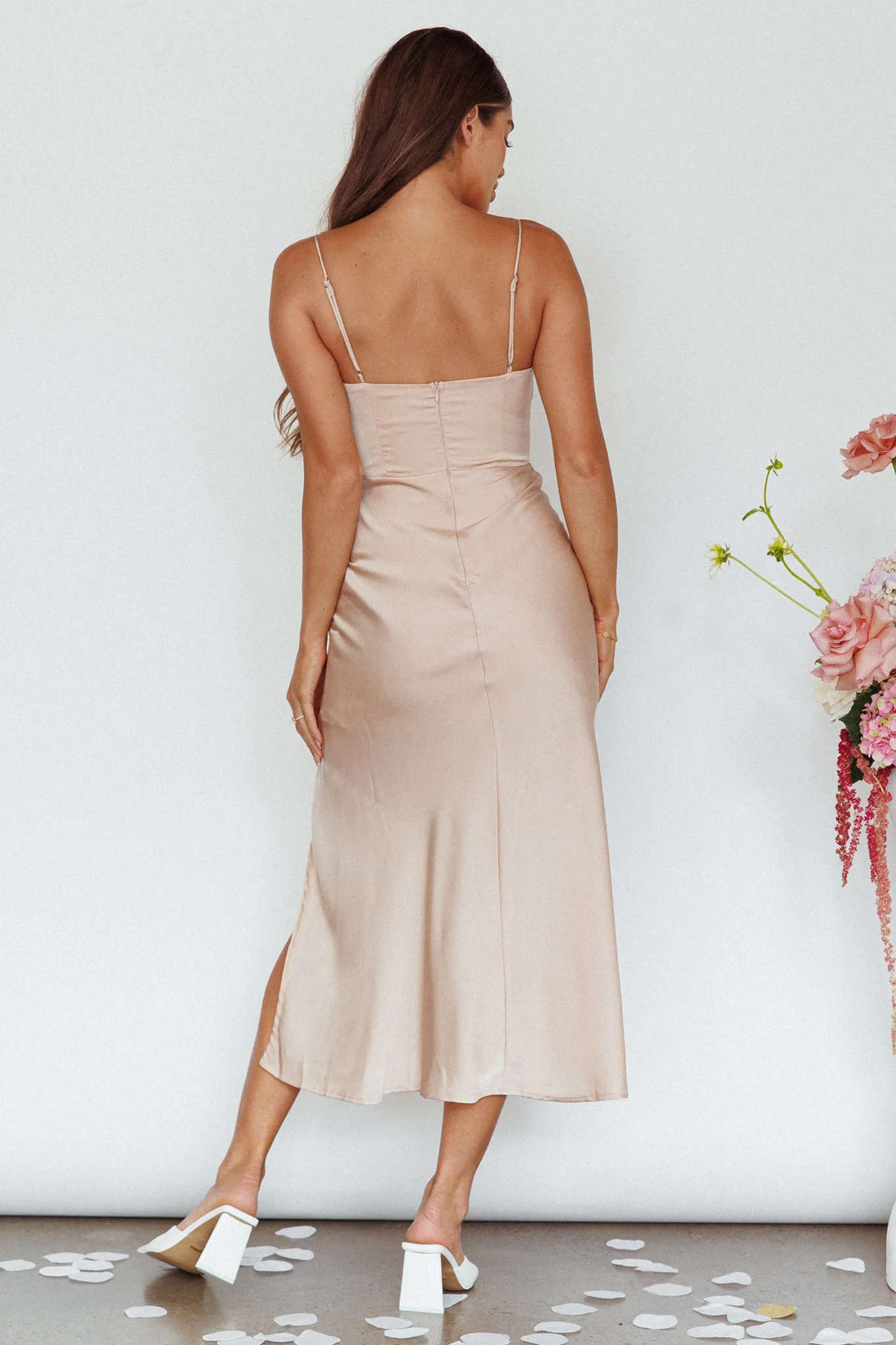 Giorgette Side Split Midi Dress Champagne - Image 2