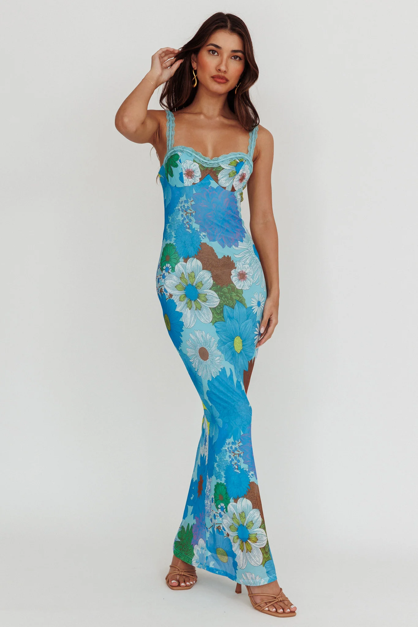Girl Power Lace Strap Maxi Dress Blue - Image 4