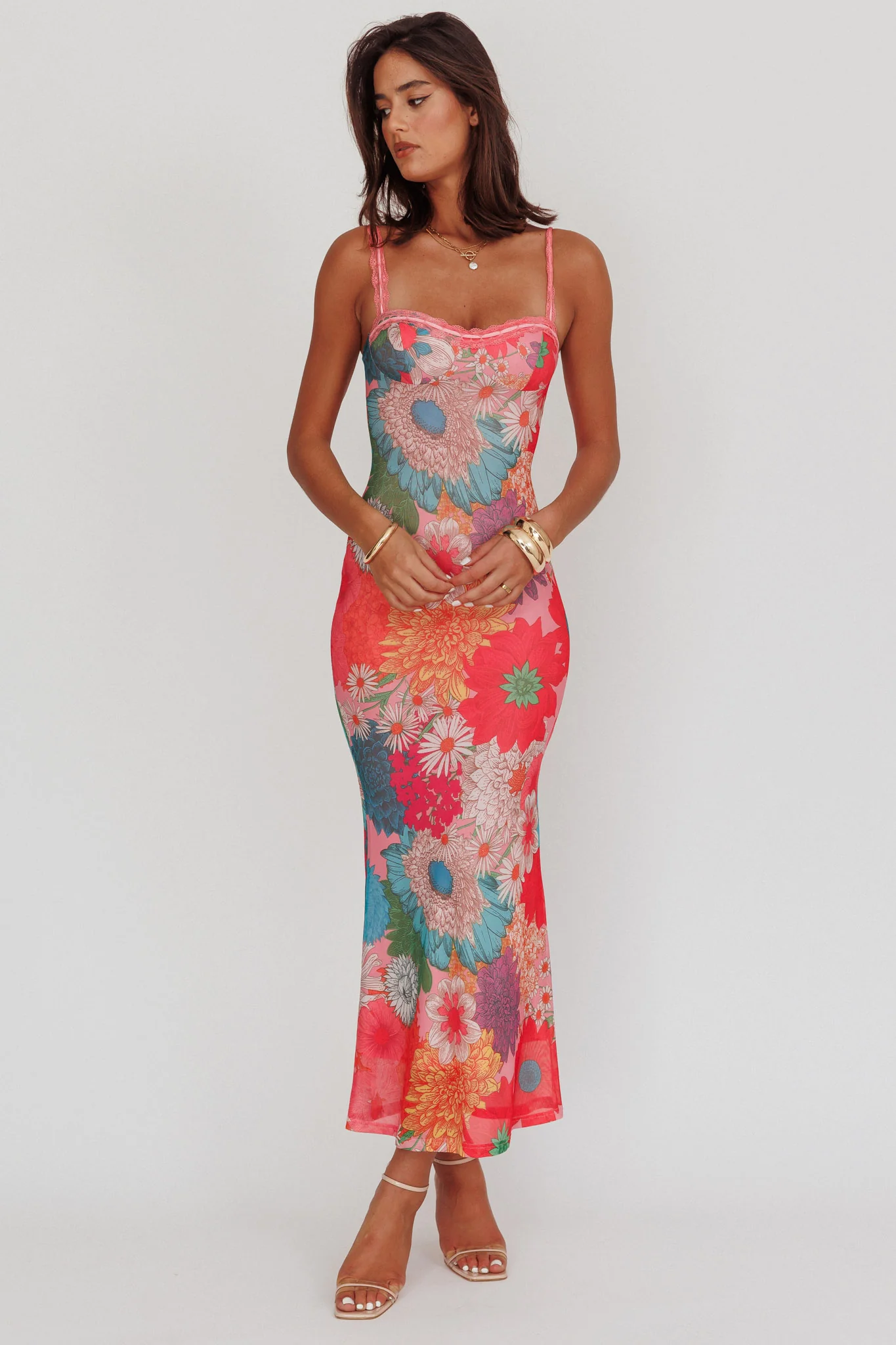 Girl Power Lace Strap Maxi Dress Pink - Image 3