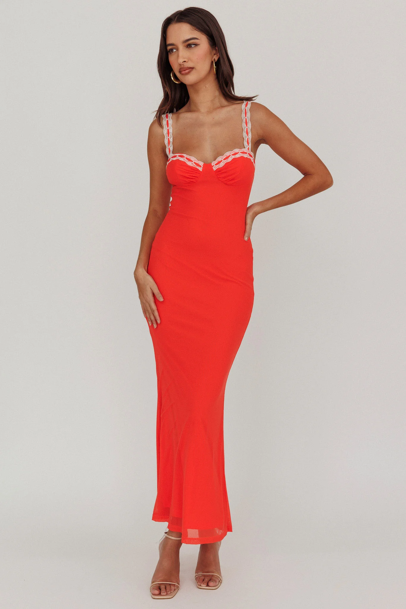 Girl Power Lace Strap Maxi Dress Red - Image 5