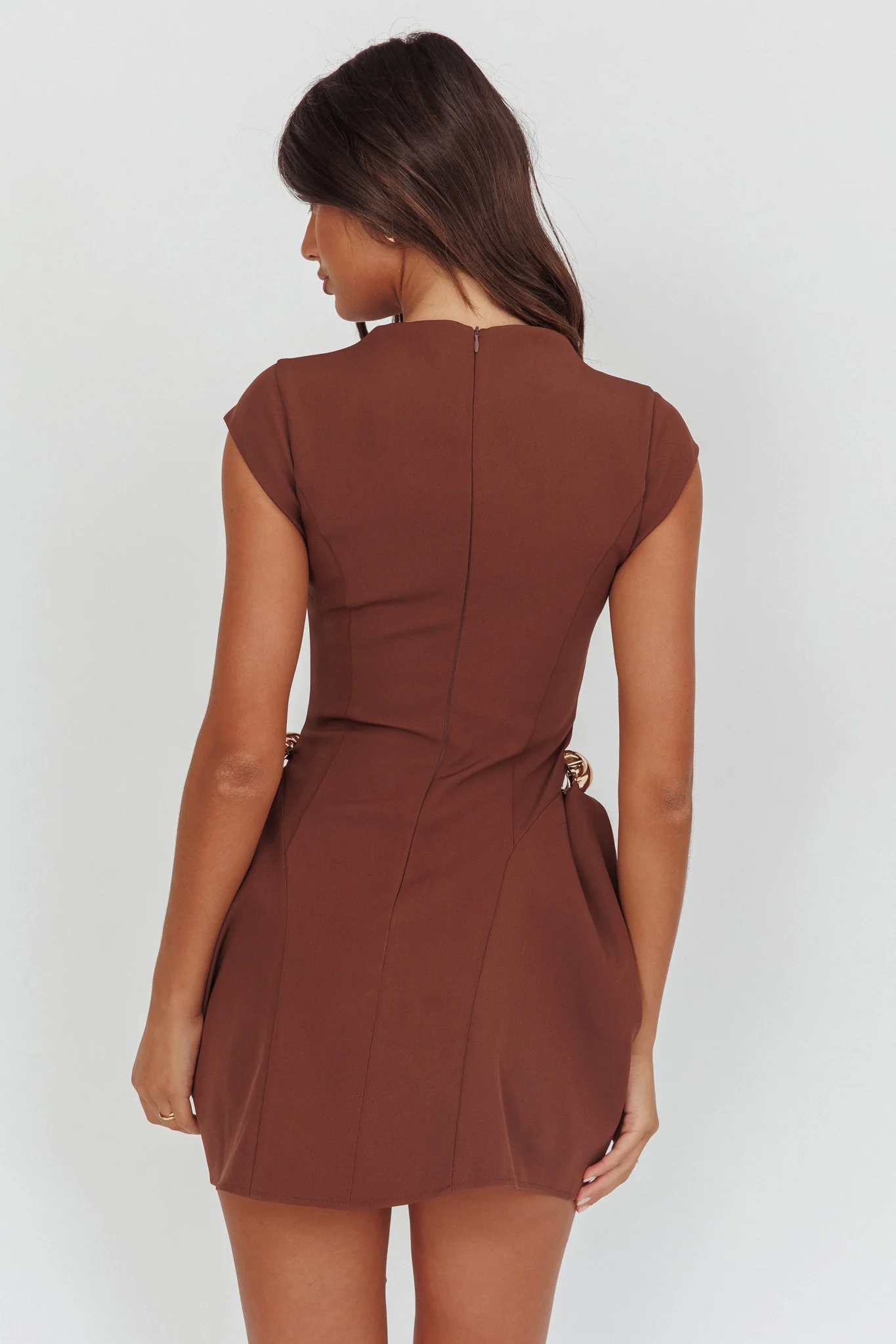 Girl Talks Cap Sleeve Puff Skirt Mini Dress Chocolate - Image 2