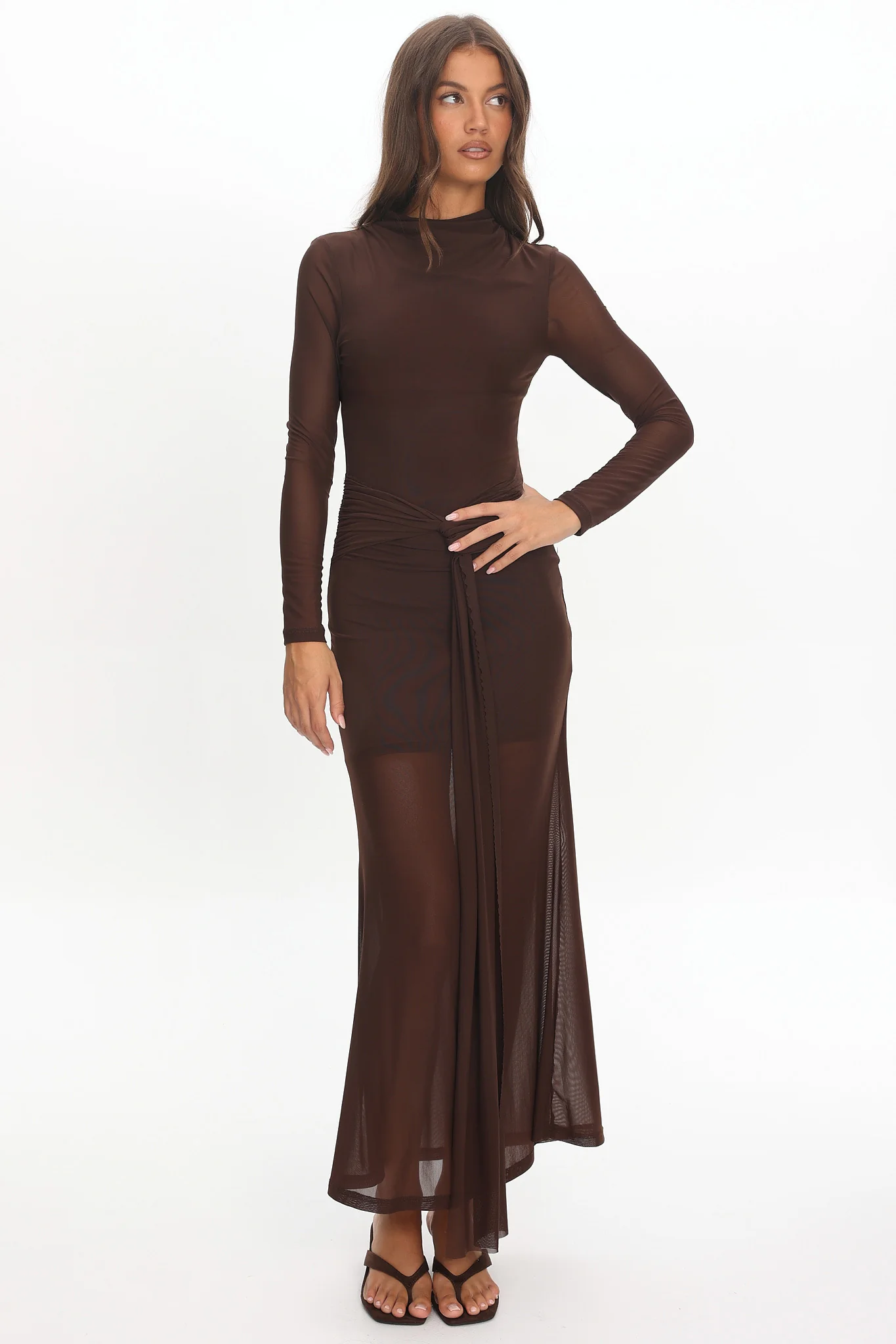 Girl's Night Long Sleeve Mesh Maxi Dress Chocolate - Image 2