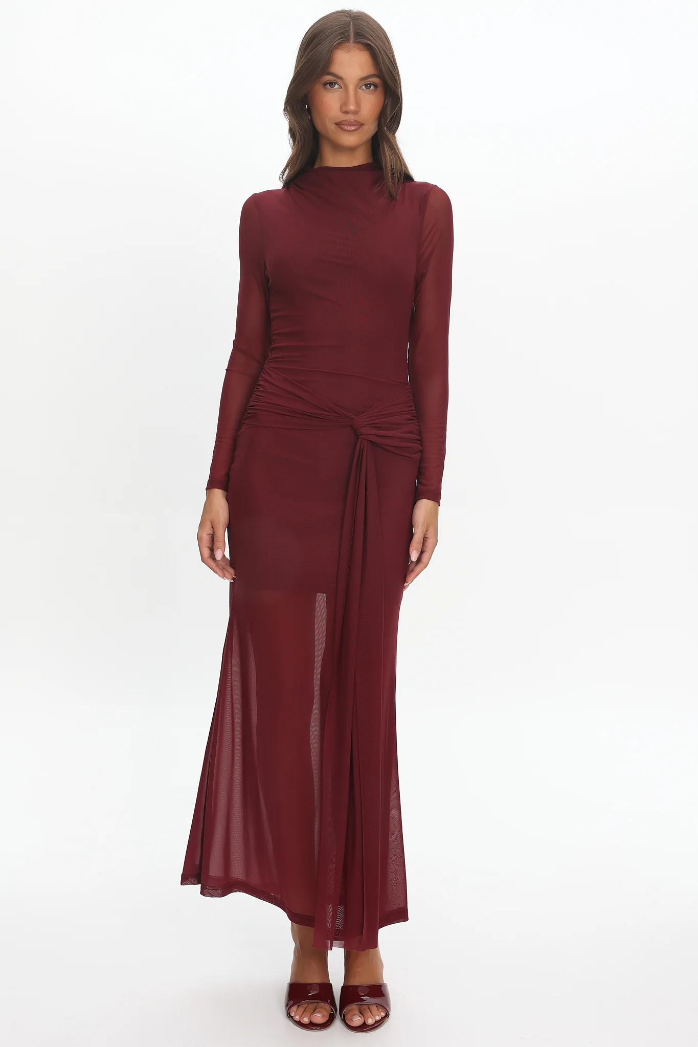 Girl's Night Long Sleeve Mesh Maxi Dress Wine - Image 2