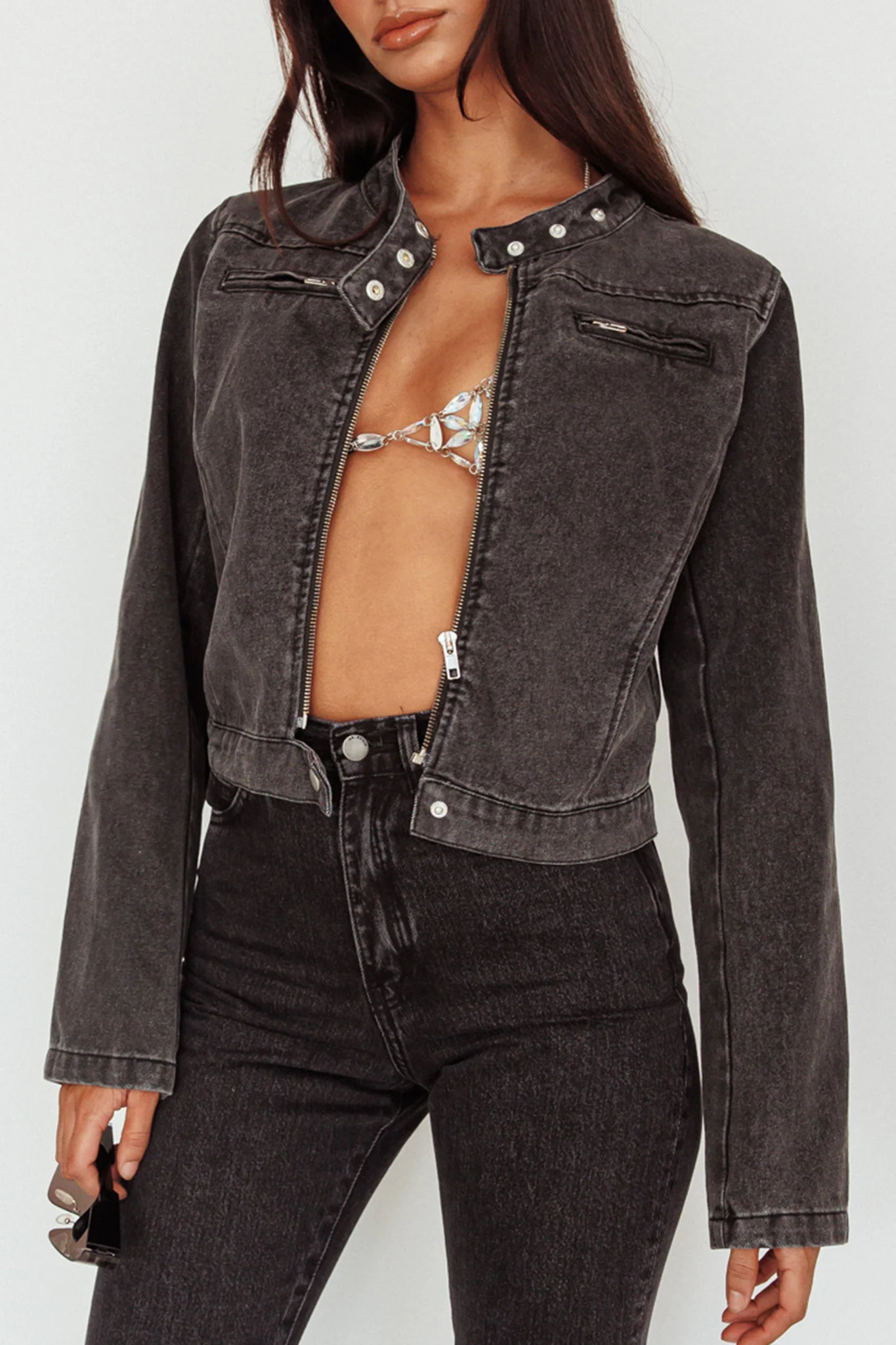 Girona Zipper Jacket Black Denim - Image 4