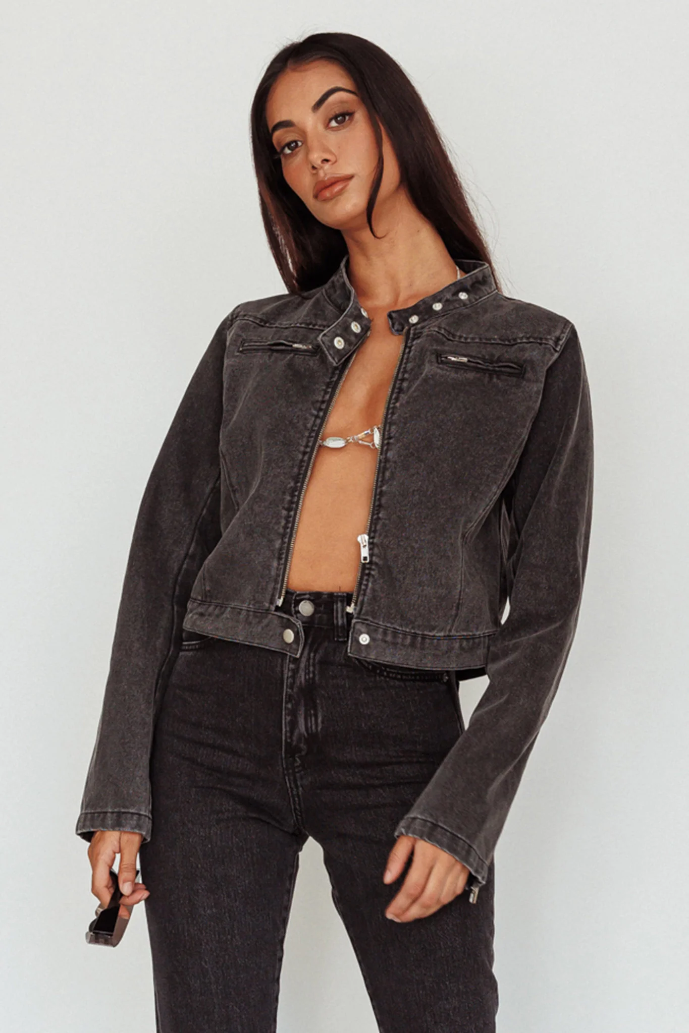 Girona Zipper Jacket Black Denim - Image 5