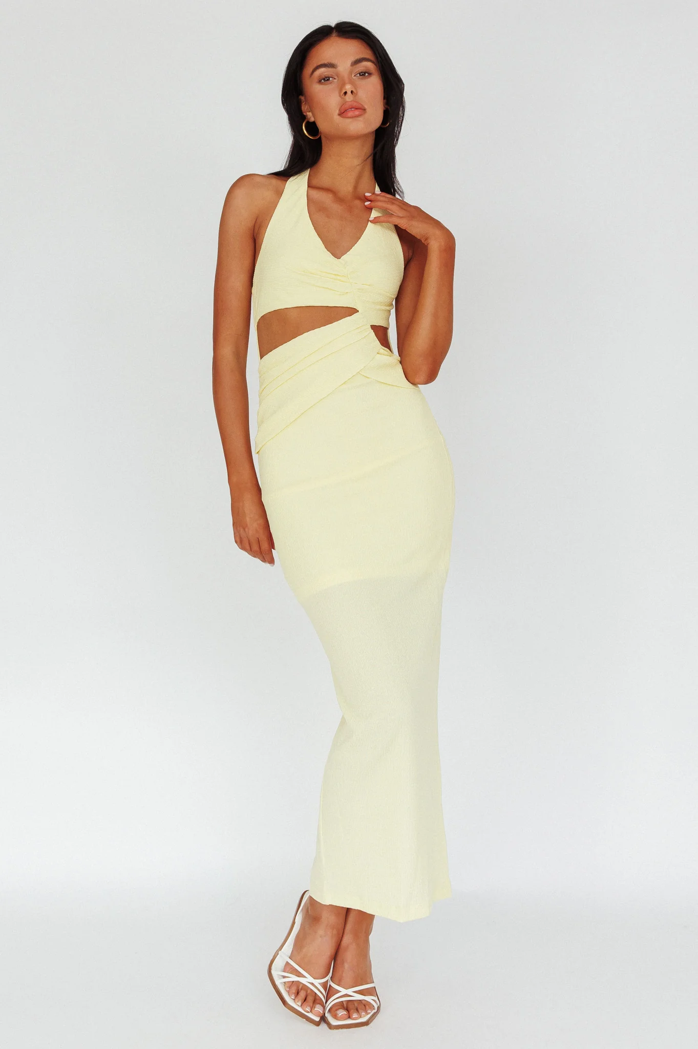Giulia Cut-out Ribbed Halterneck Midi Dress Butter - Image 3