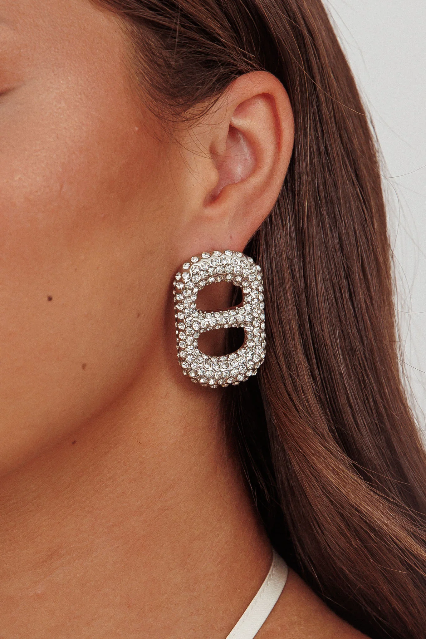 Glitz Pull Tab Earrings Silver Diamante - Image 2
