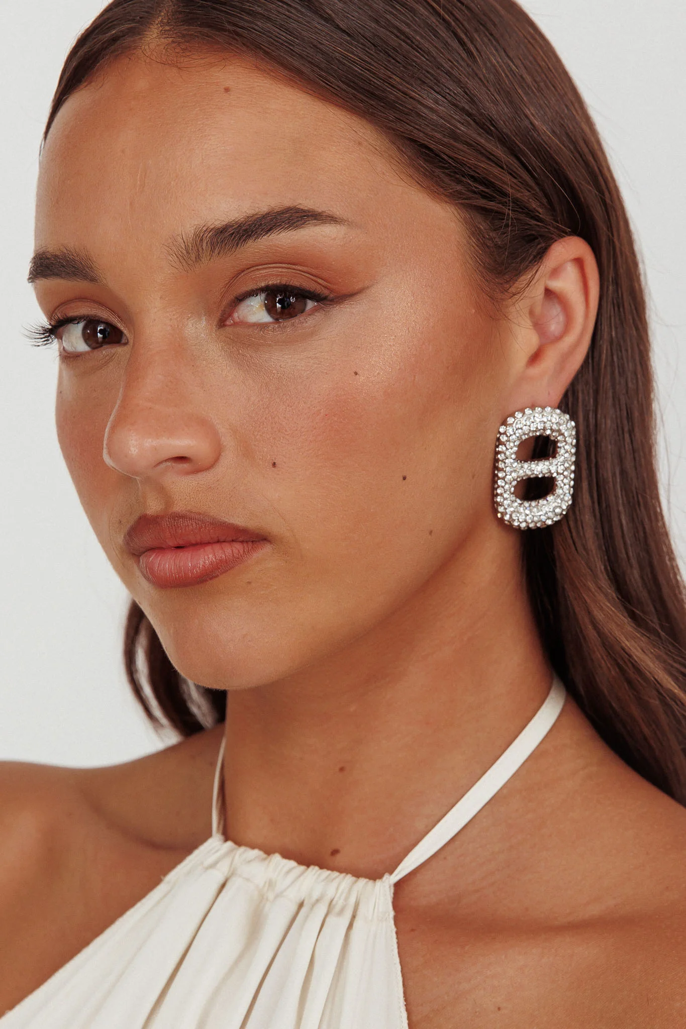 Glitz Pull Tab Earrings Silver Diamante - Image 3
