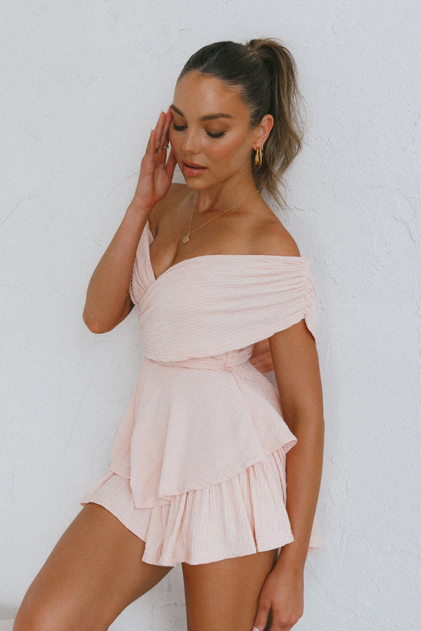 Glory Crossover Bust Layered Hem Romper Blush - Image 6