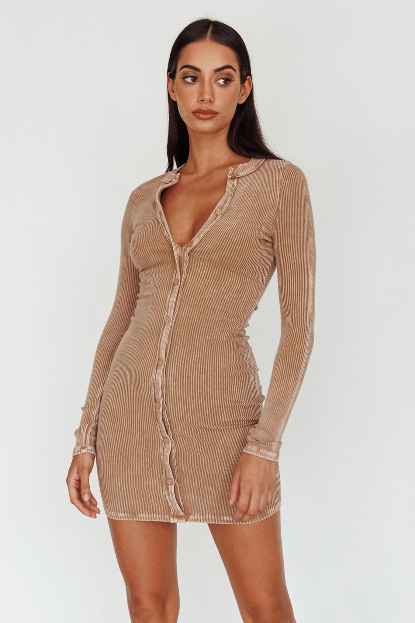 Goin' Solo Faux Placket Mini Dress Khaki - Image 7