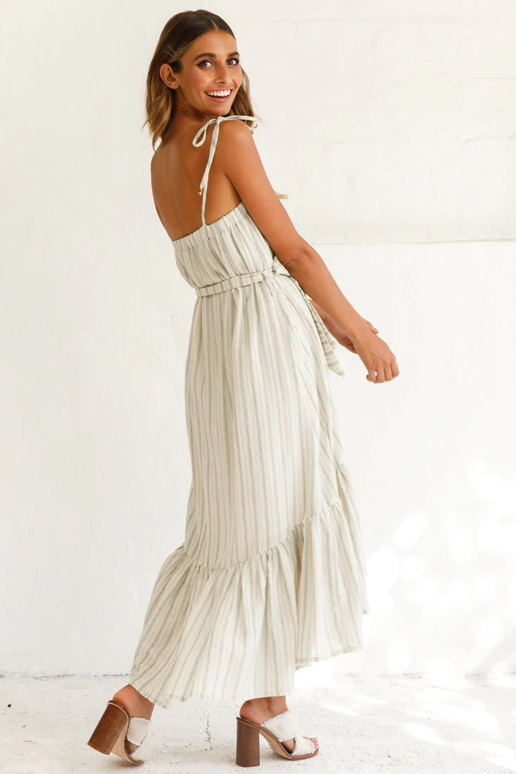 Golden Days Tied-Shoulder Midi Dress Stripe Pattern Olive - Image 3