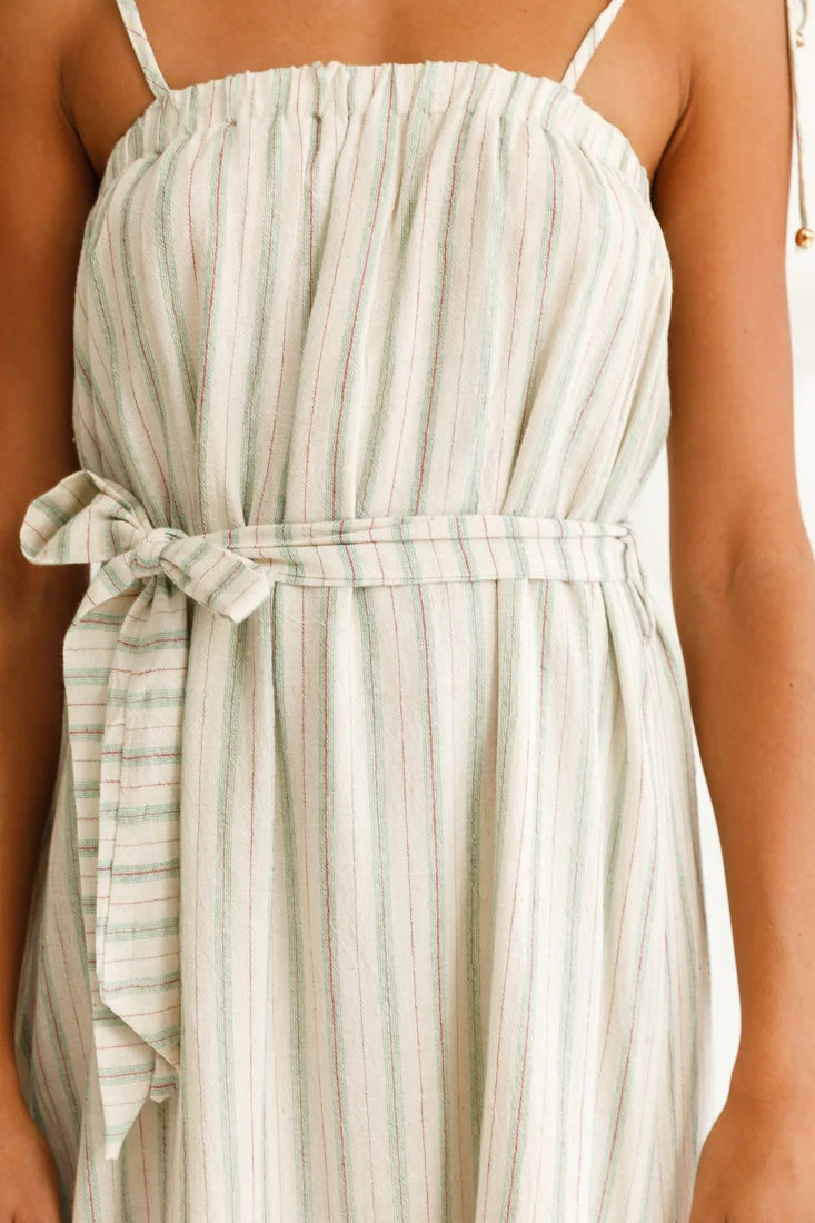 Golden Days Tied-Shoulder Midi Dress Stripe Pattern Olive - Image 4