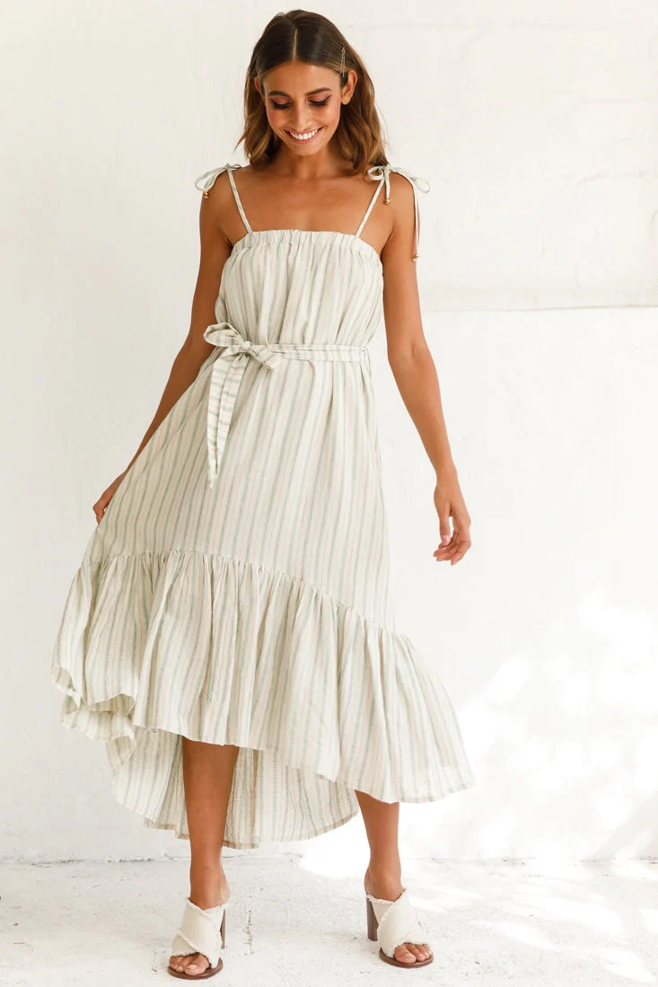 Golden Days Tied-Shoulder Midi Dress Stripe Pattern Olive - Image 5