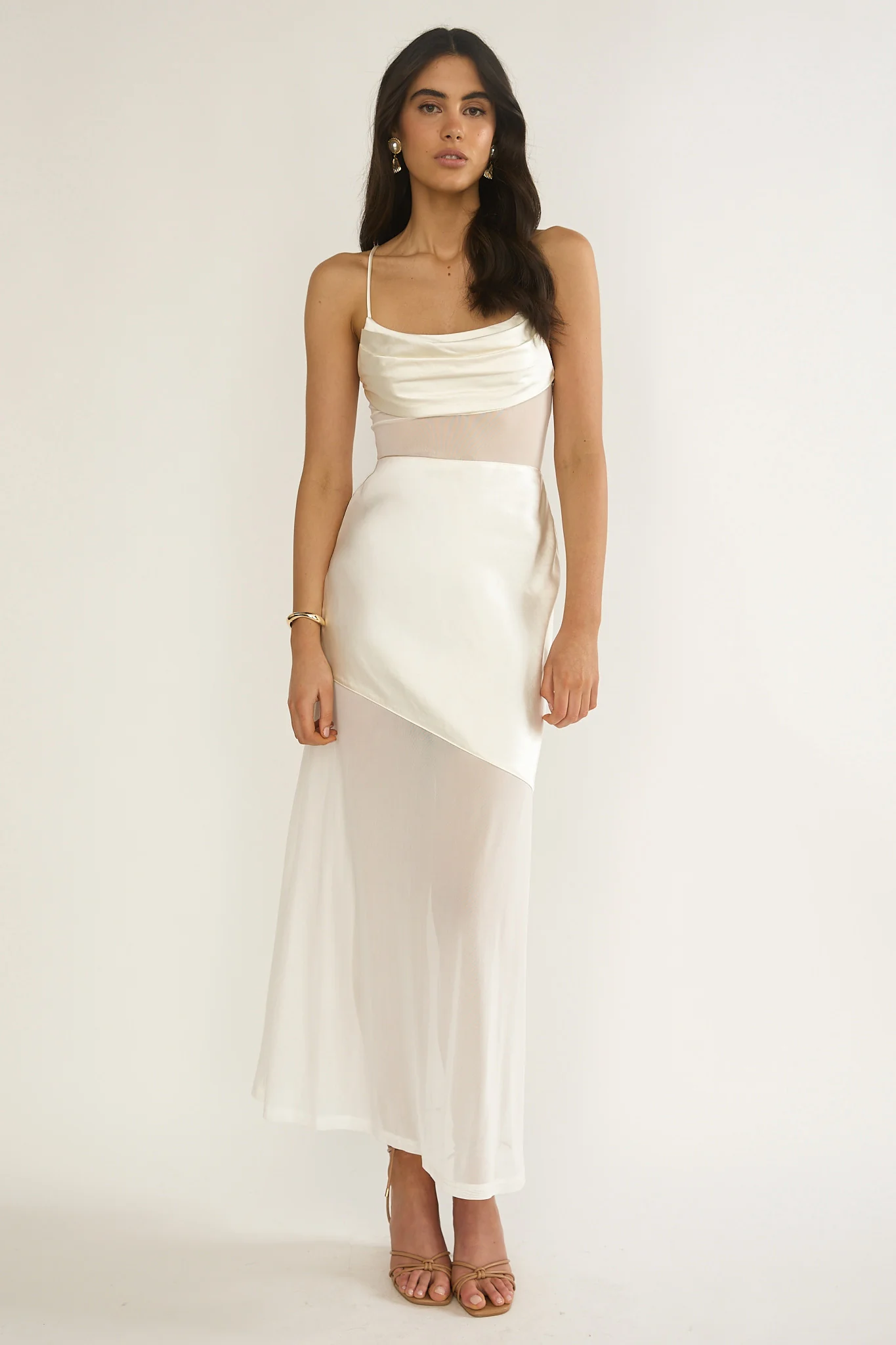 Golden Era Sheer Waist Maxi Dress Oyster - Image 5