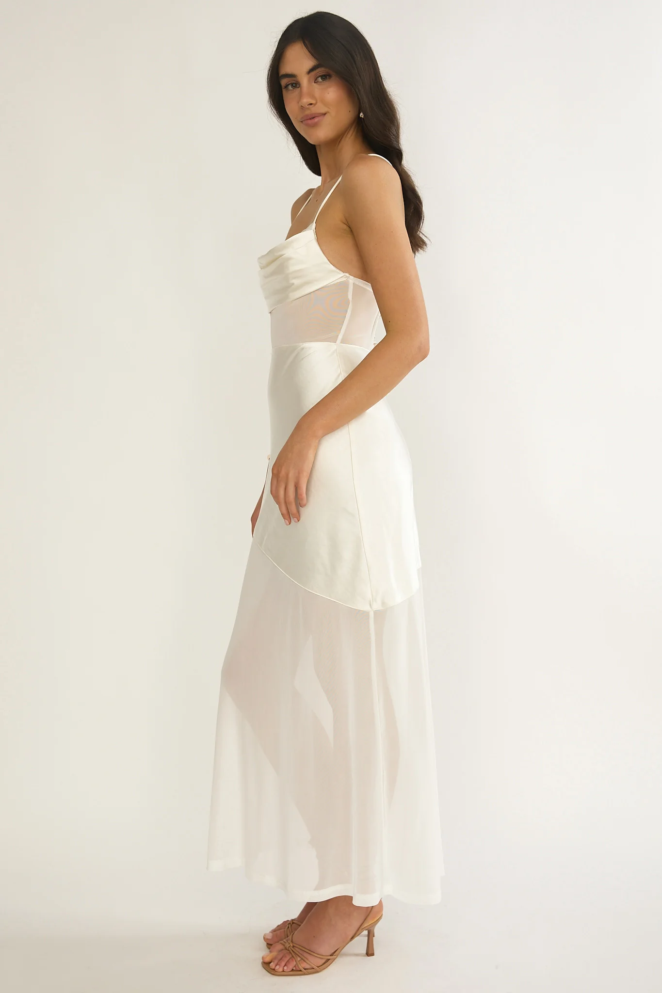 Golden Era Sheer Waist Maxi Dress Oyster - Image 6