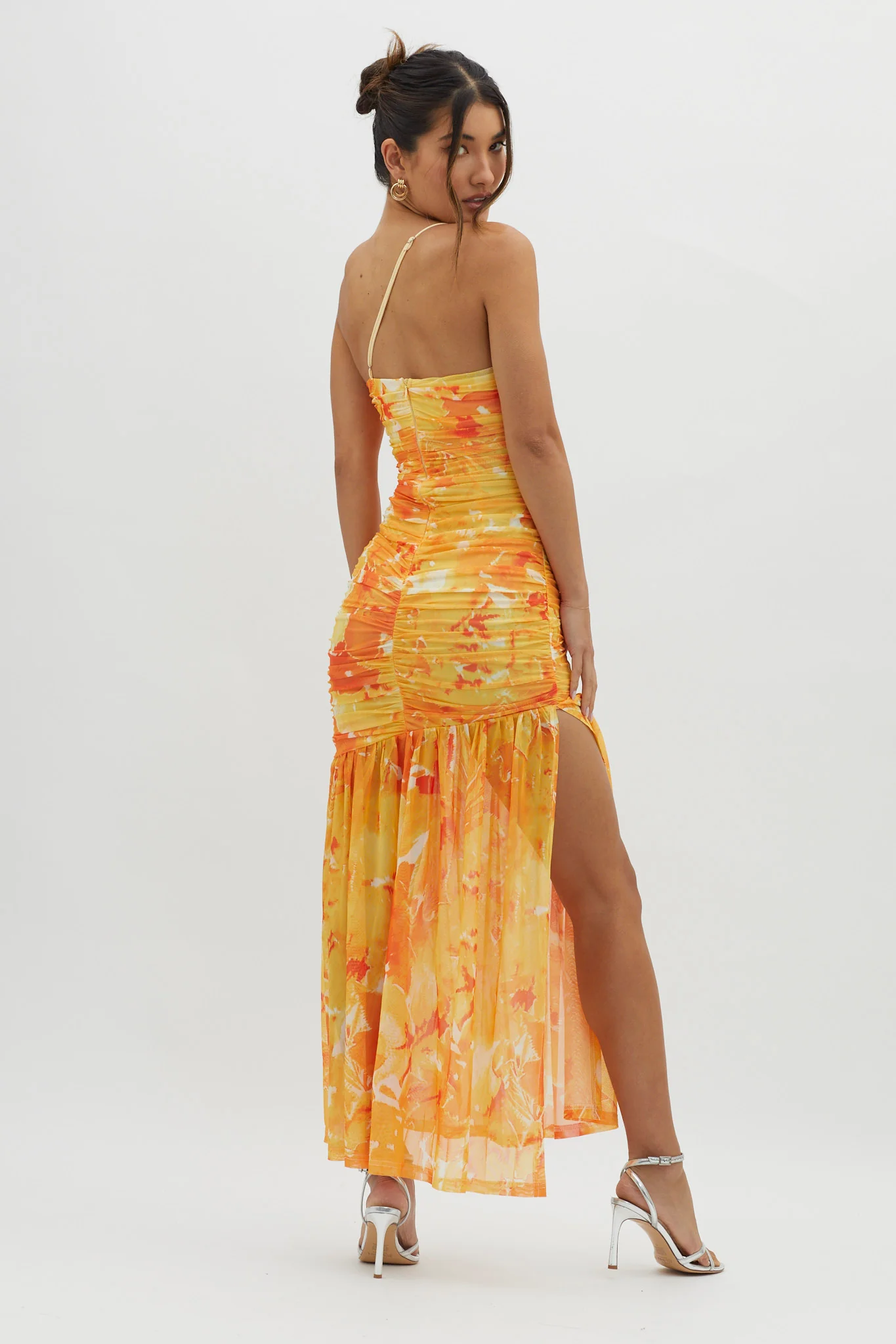 Golden Sun One-Shoulder Ruched Maxi Dress Yellow - Image 2