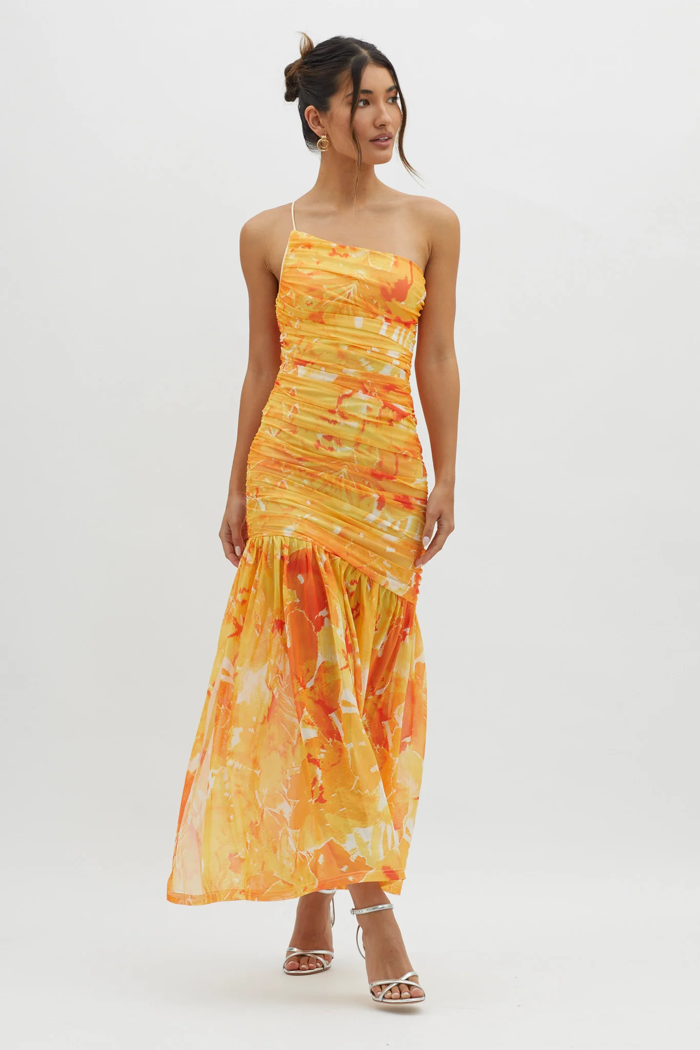 Golden Sun One-Shoulder Ruched Maxi Dress Yellow - Image 4