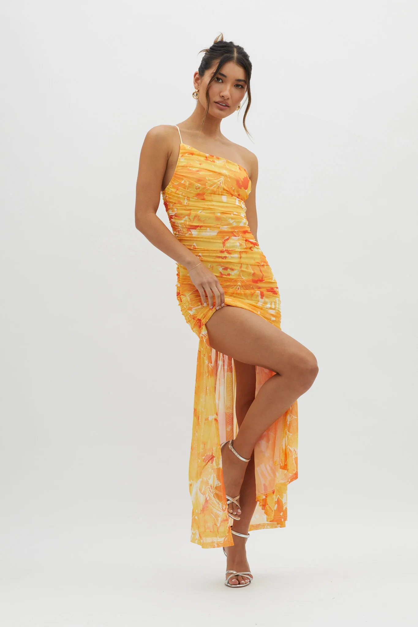 Golden Sun One-Shoulder Ruched Maxi Dress Yellow - Image 5