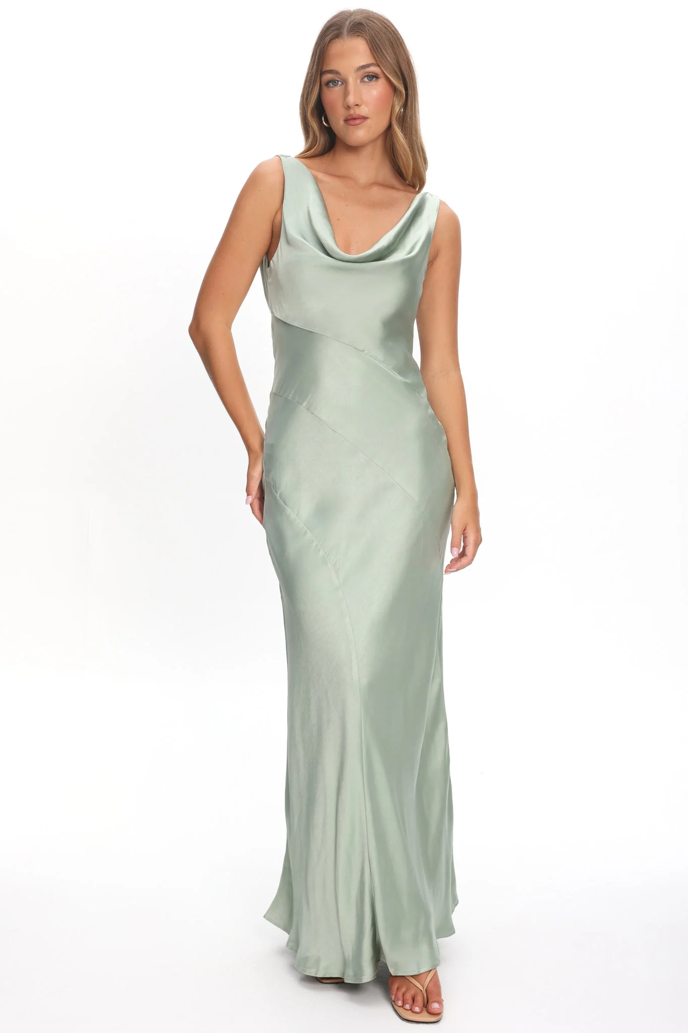 Good Intentions Cowl Neck Open Back Maxi Dress Sage - Image 5