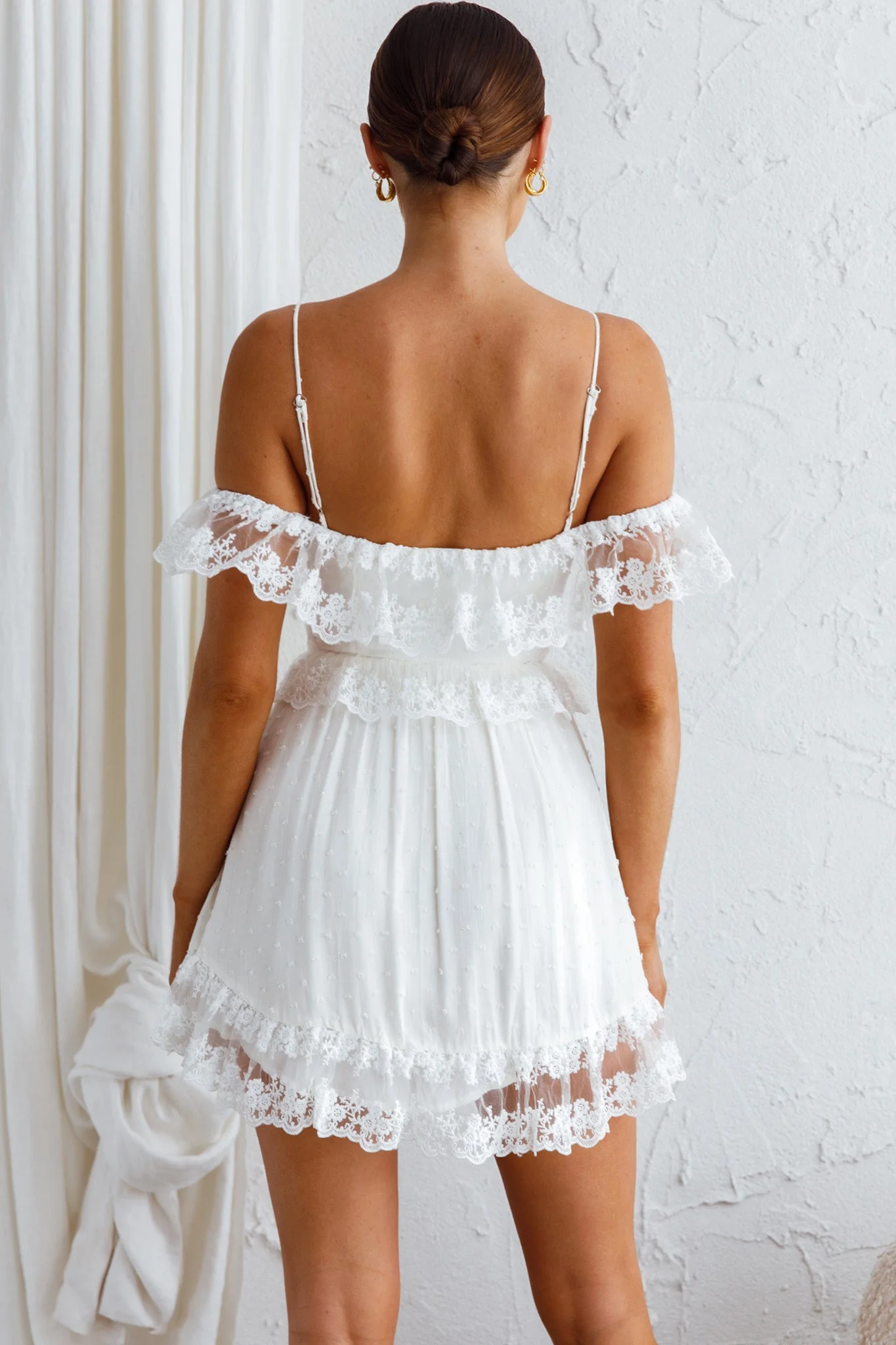 Good Morning Sunshine Off Shoulder Lace Frill Trim Mini Dress White - Image 8