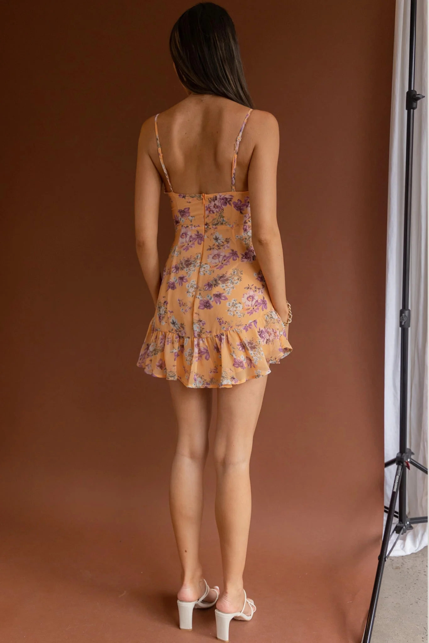 Good Vibes V-Neckline Frill Hem Dress Floral Orange - Image 8