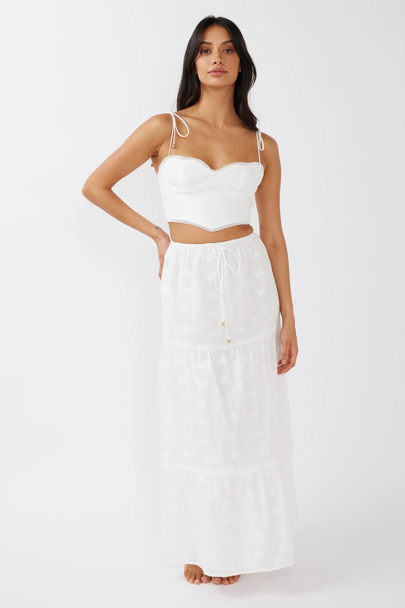 Gracelyn Drawstring Embroidery Maxi Skirt White - Image 5