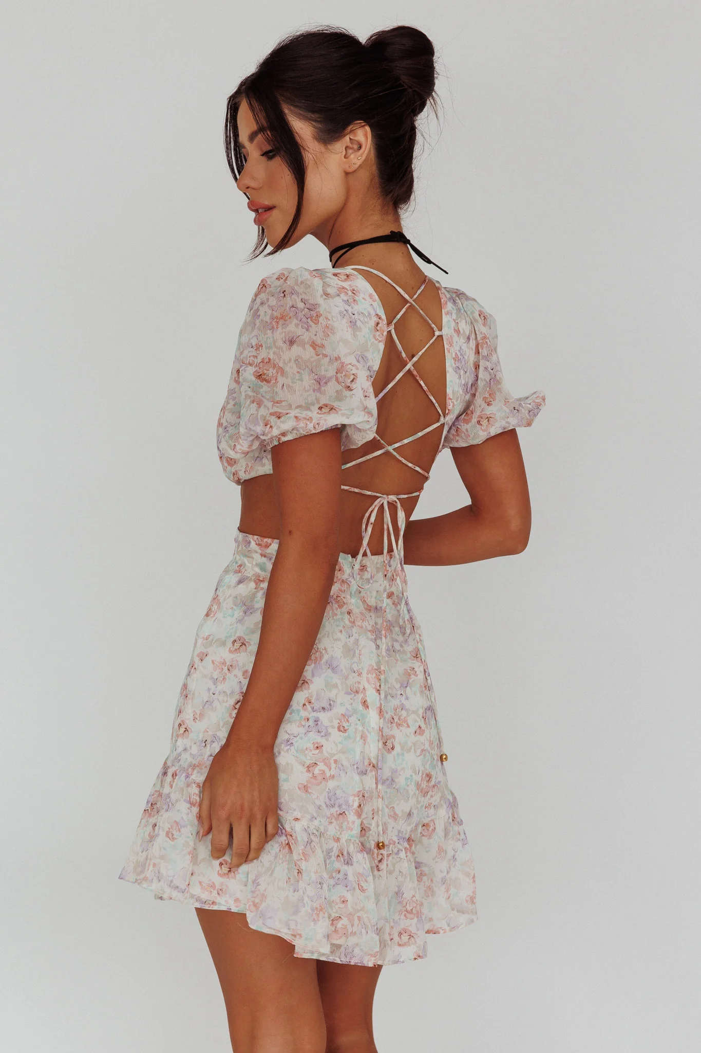 Graciele Laced Back Cut-Out Mini Dress Floral Blush - Image 4