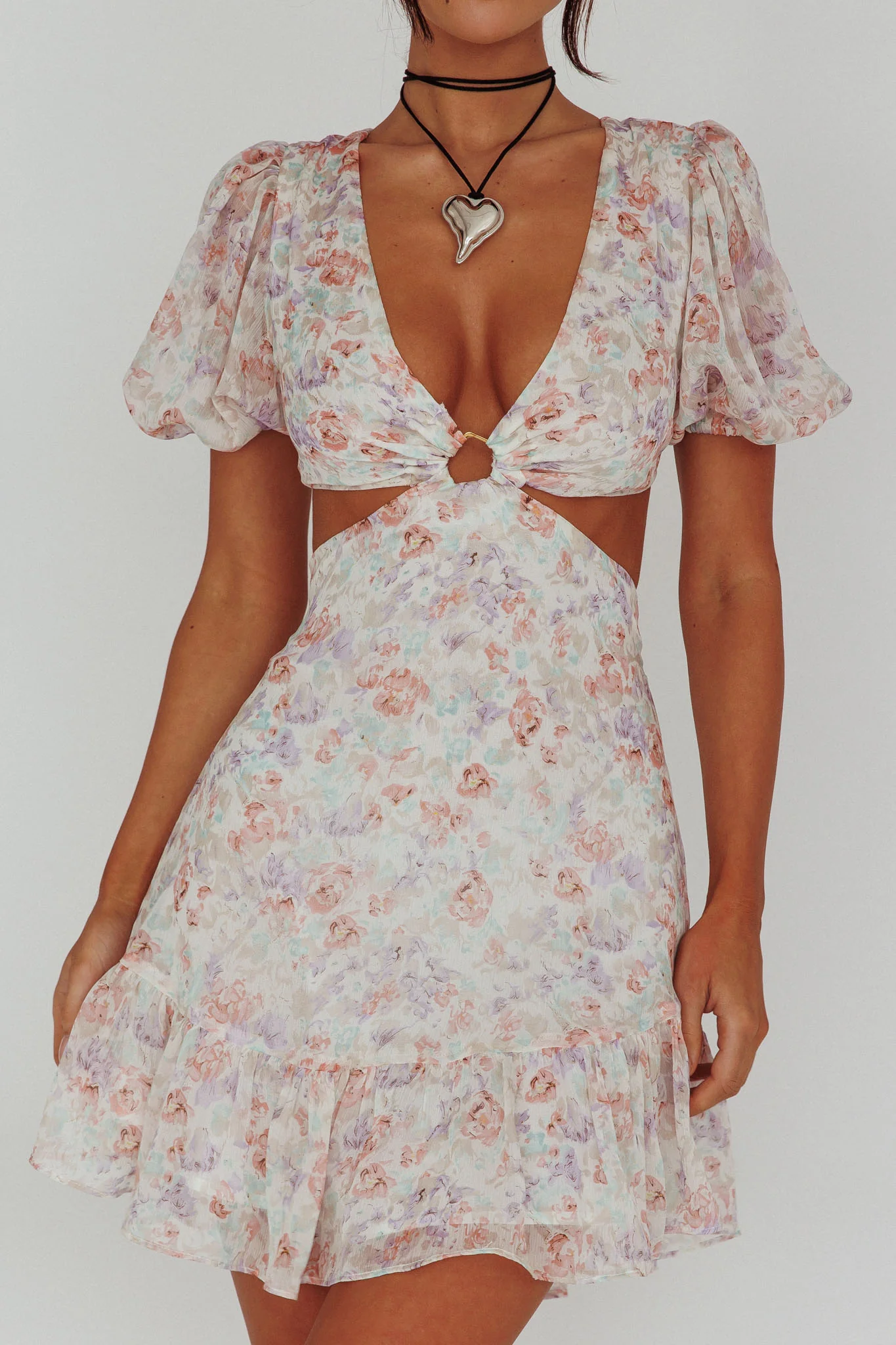 Graciele Laced Back Cut-Out Mini Dress Floral Blush - Image 5