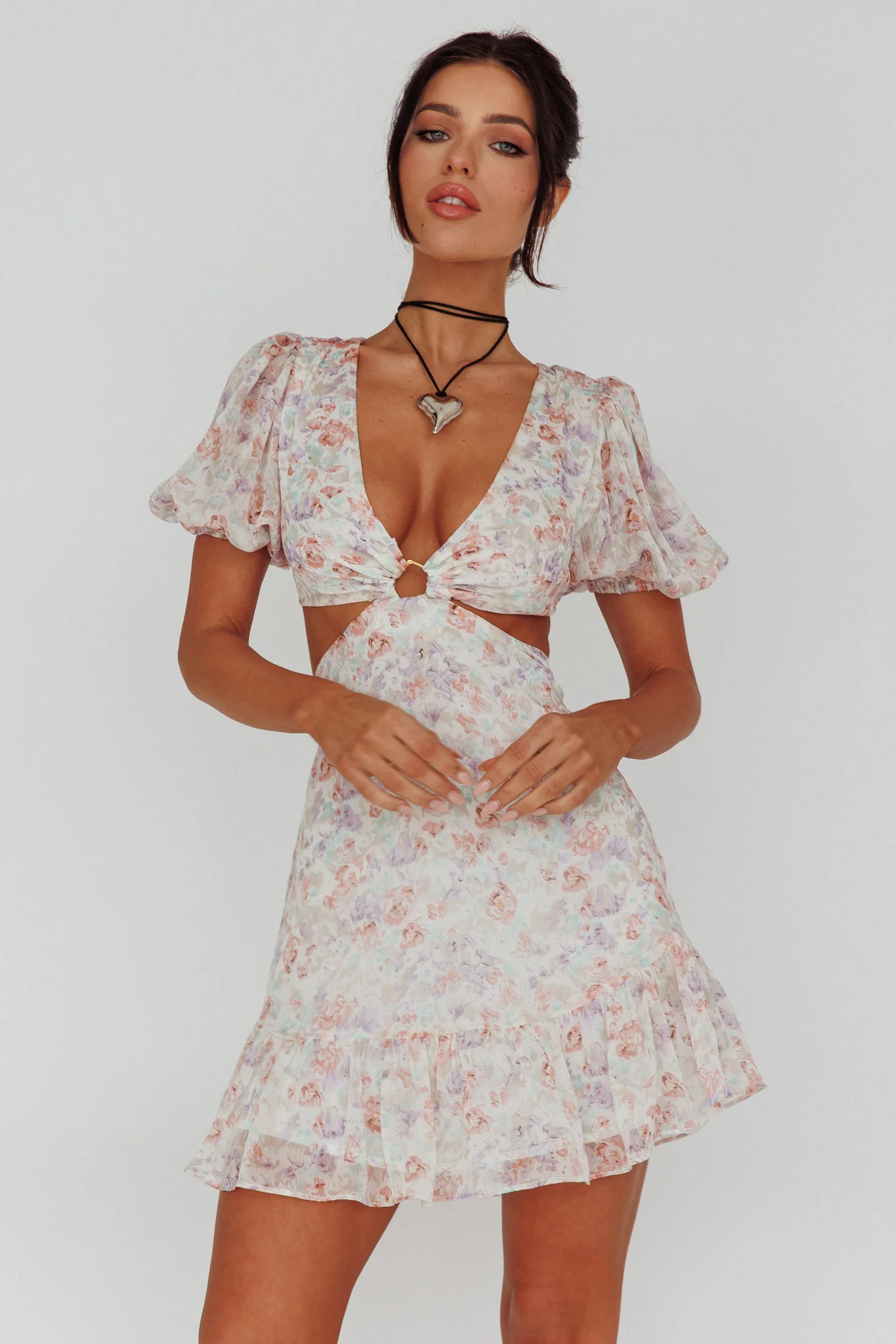 Graciele Laced Back Cut-Out Mini Dress Floral Blush - Image 6