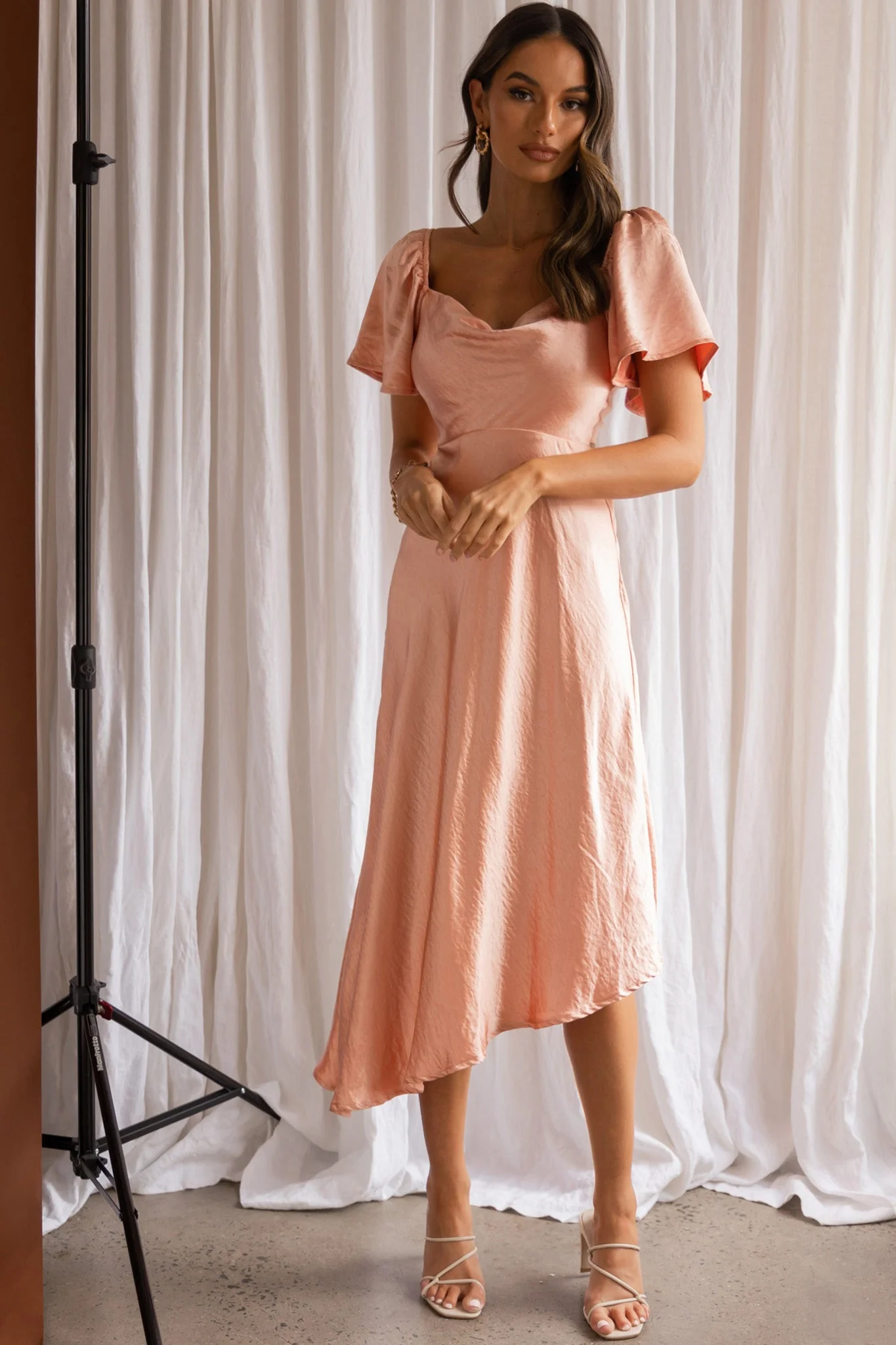Grayson Tied Back Asymmetrical Midi Dress Peach - Image 5