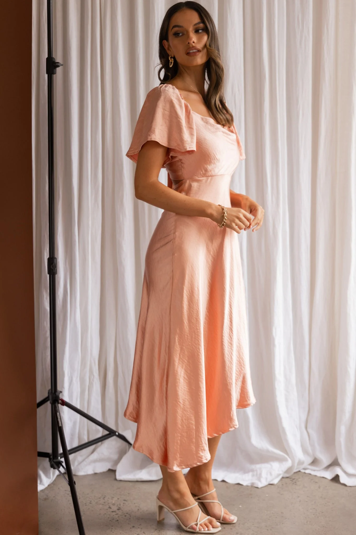 Grayson Tied Back Asymmetrical Midi Dress Peach - Image 6