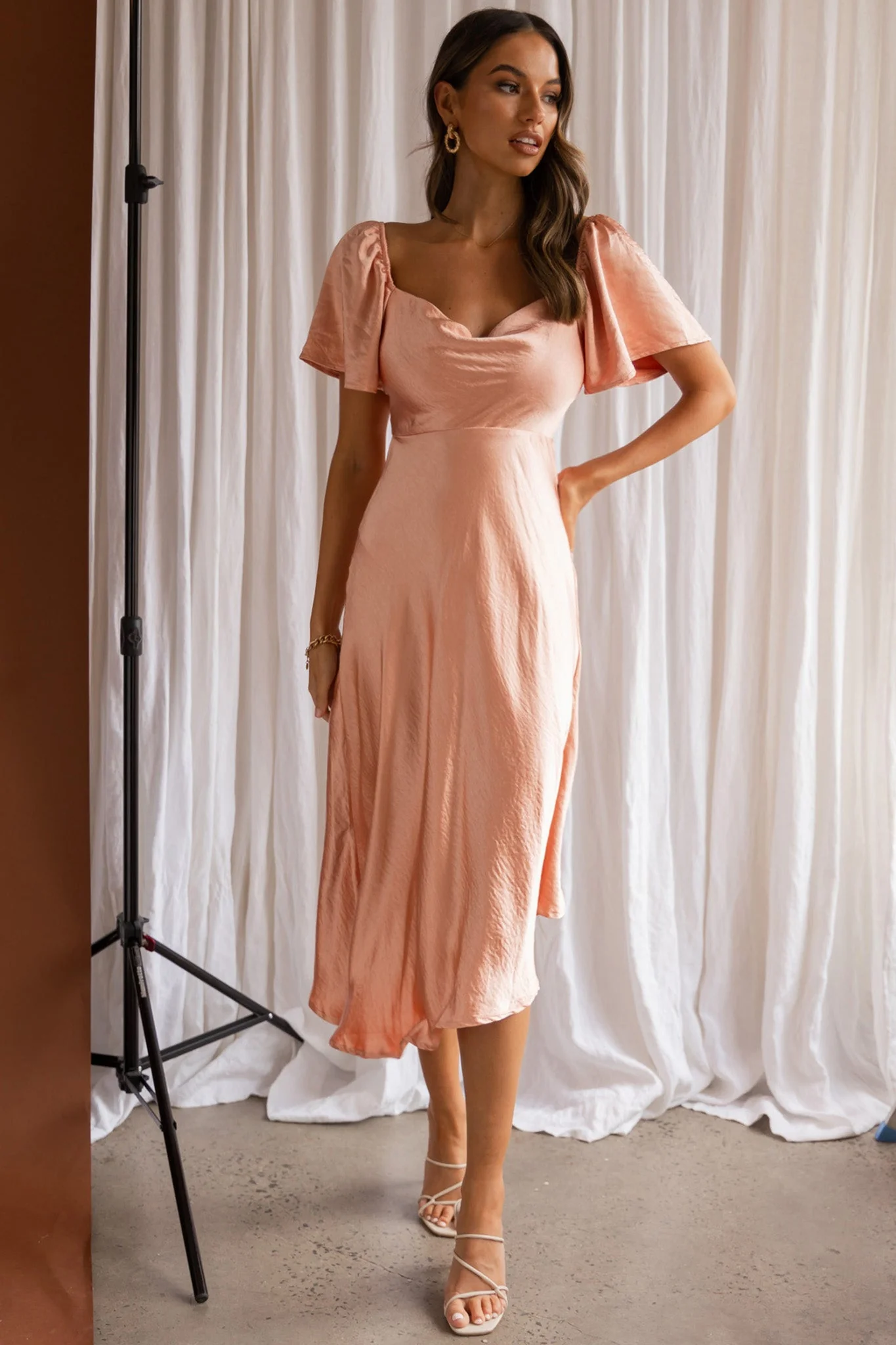 Grayson Tied Back Asymmetrical Midi Dress Peach - Image 8