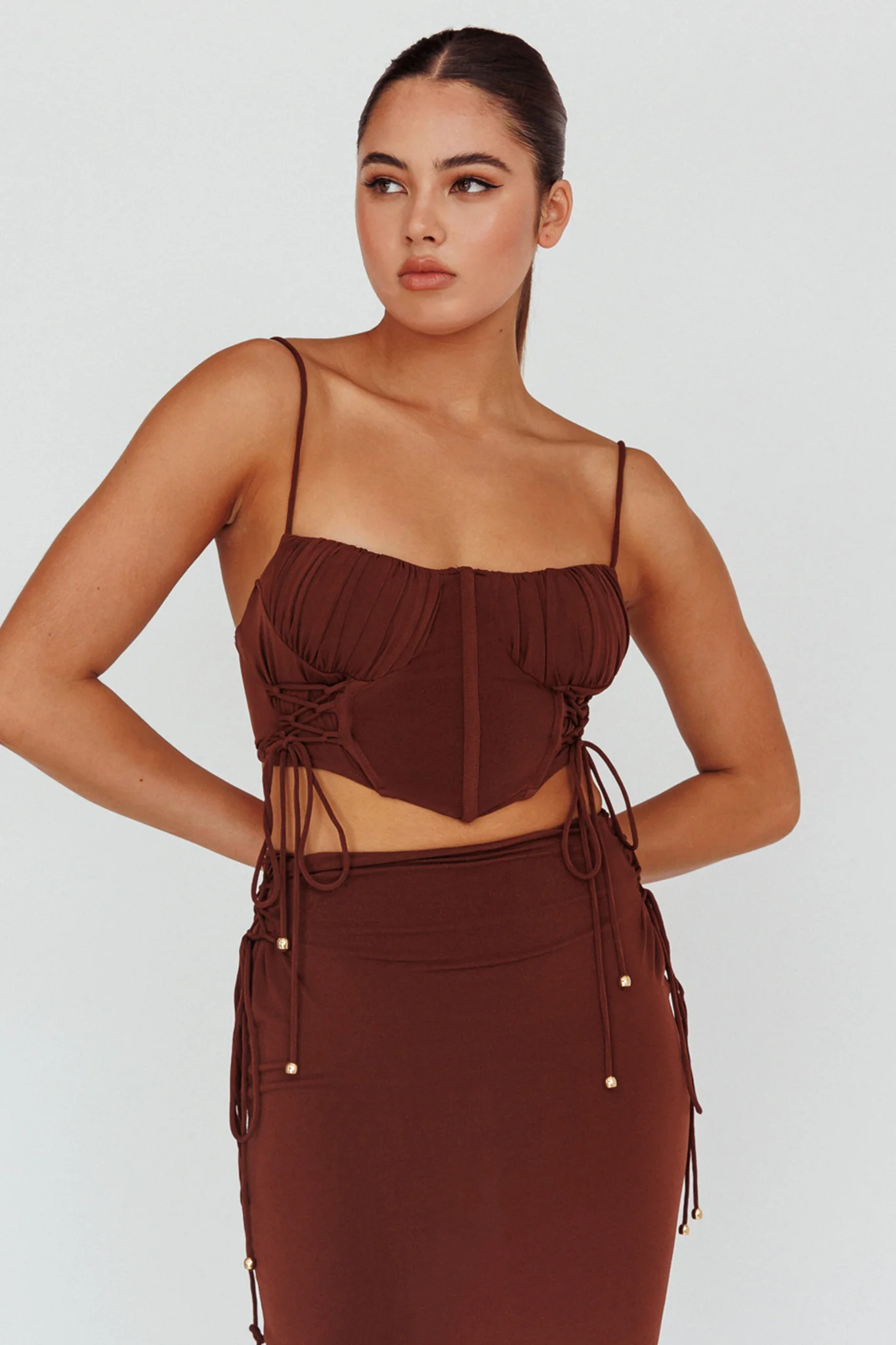 Graziella Corset Crop Top Chocolate - Image 5