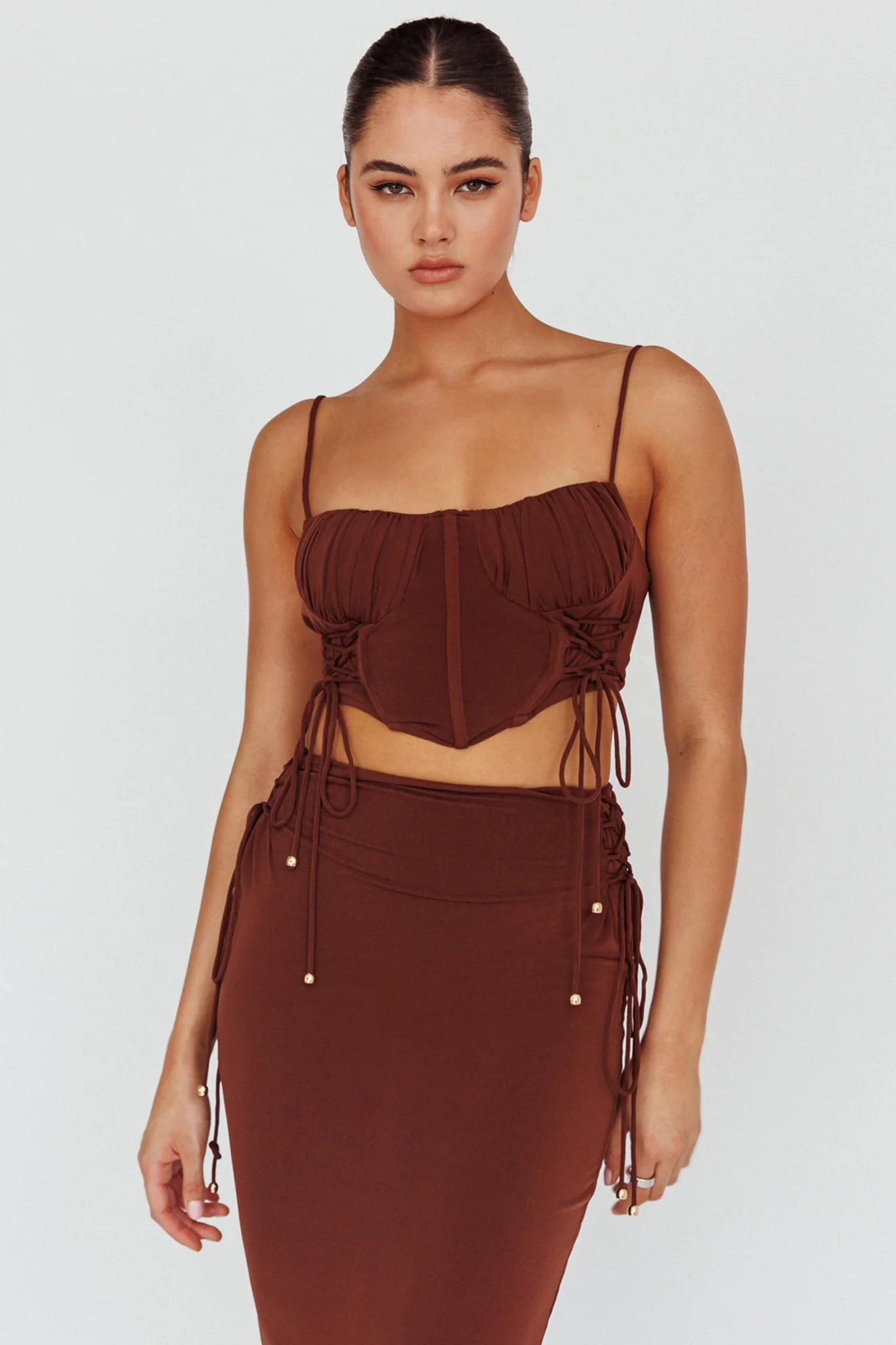 Graziella Corset Crop Top Chocolate - Image 6