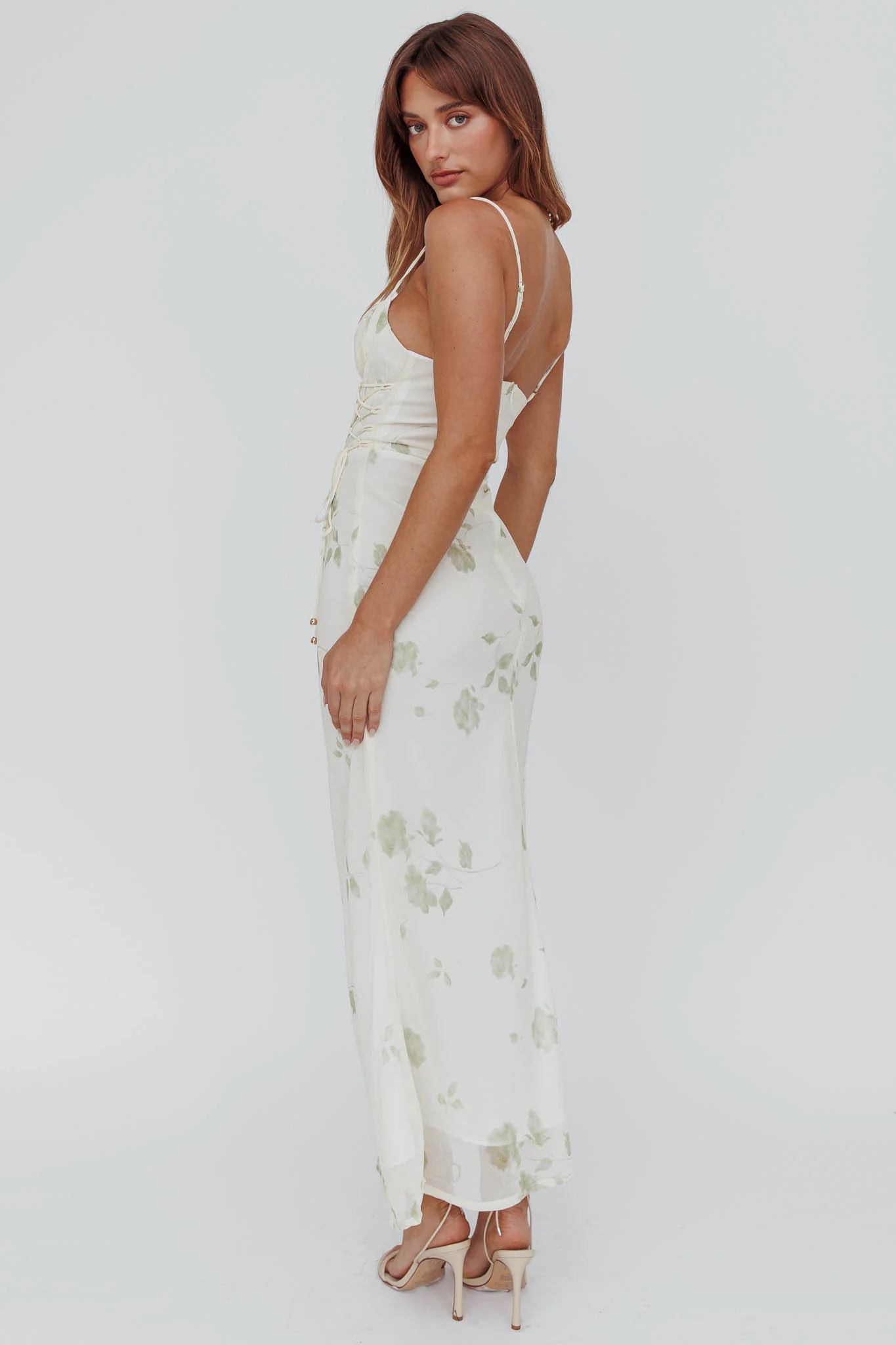 Graziella Laced Corset Midi Dress Floral Green - Image 2