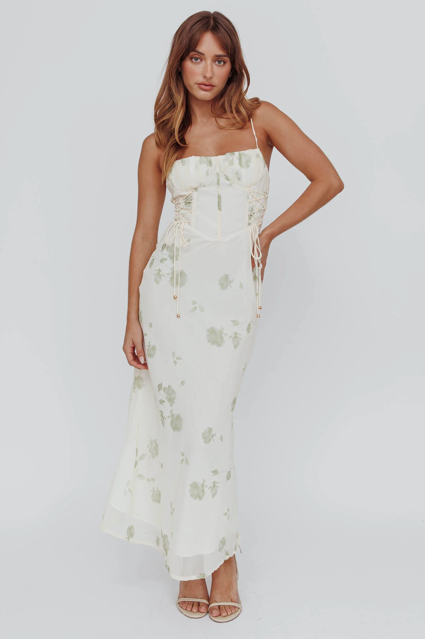 Graziella Laced Corset Midi Dress Floral Green - Image 4