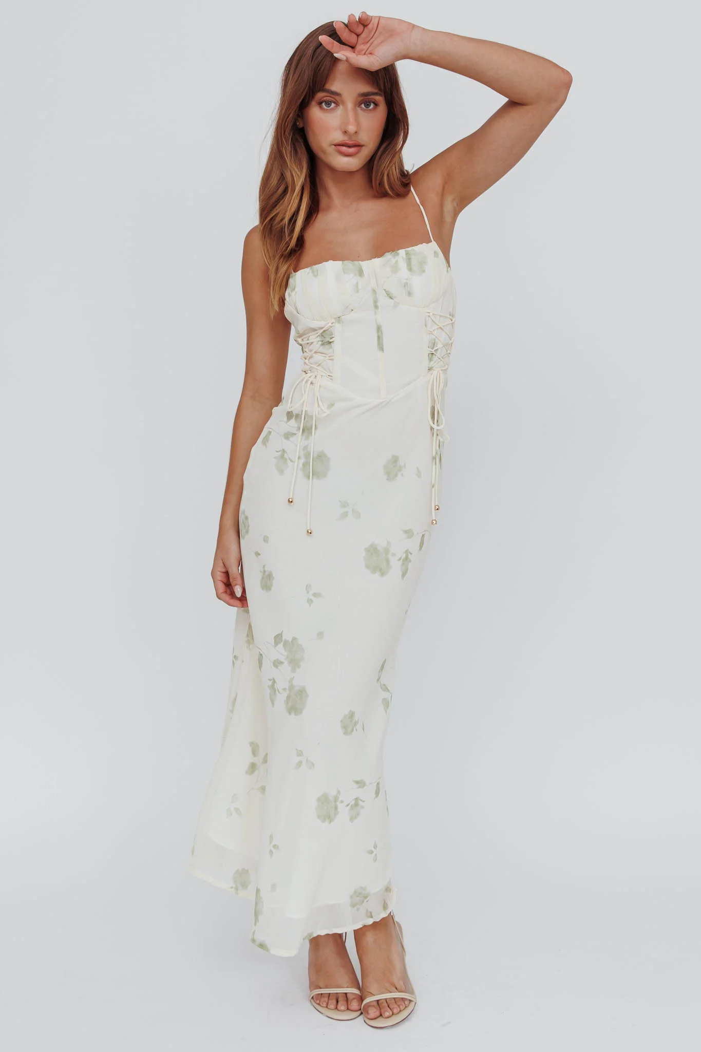 Graziella Laced Corset Midi Dress Floral Green - Image 5