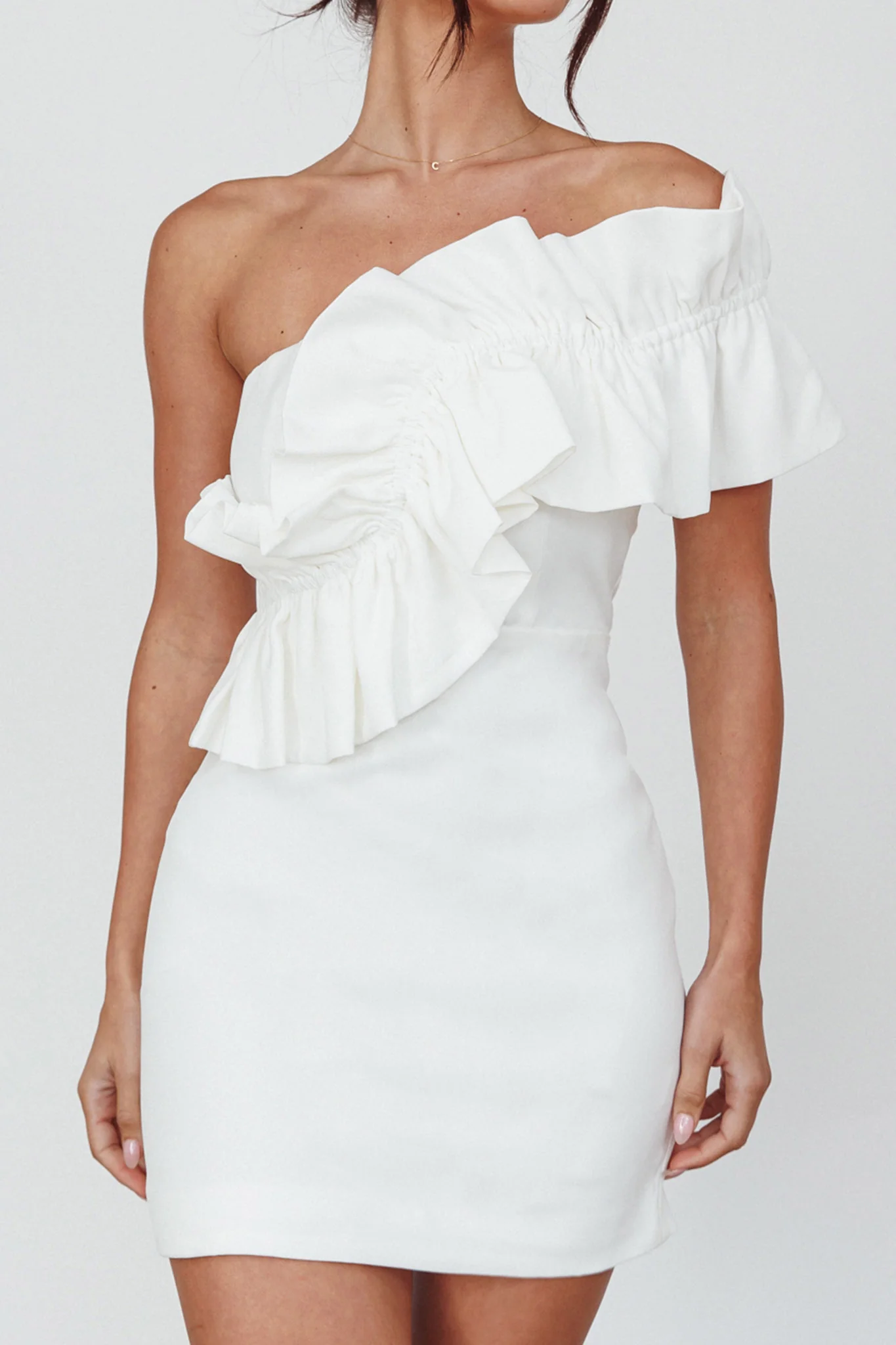 Grecca One-Shoulder Mini Dress Off White - Image 4