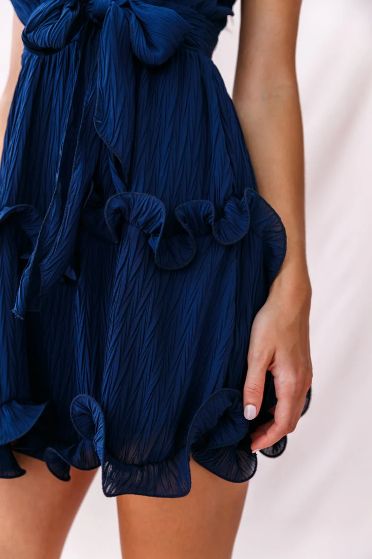 Greta Cami Strap Frill Chiffon Dress Navy - Image 4