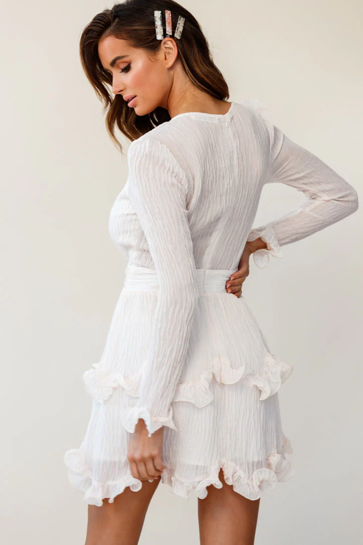 Greta Tiered Ruffle Chiffon Dress Beige - Image 3