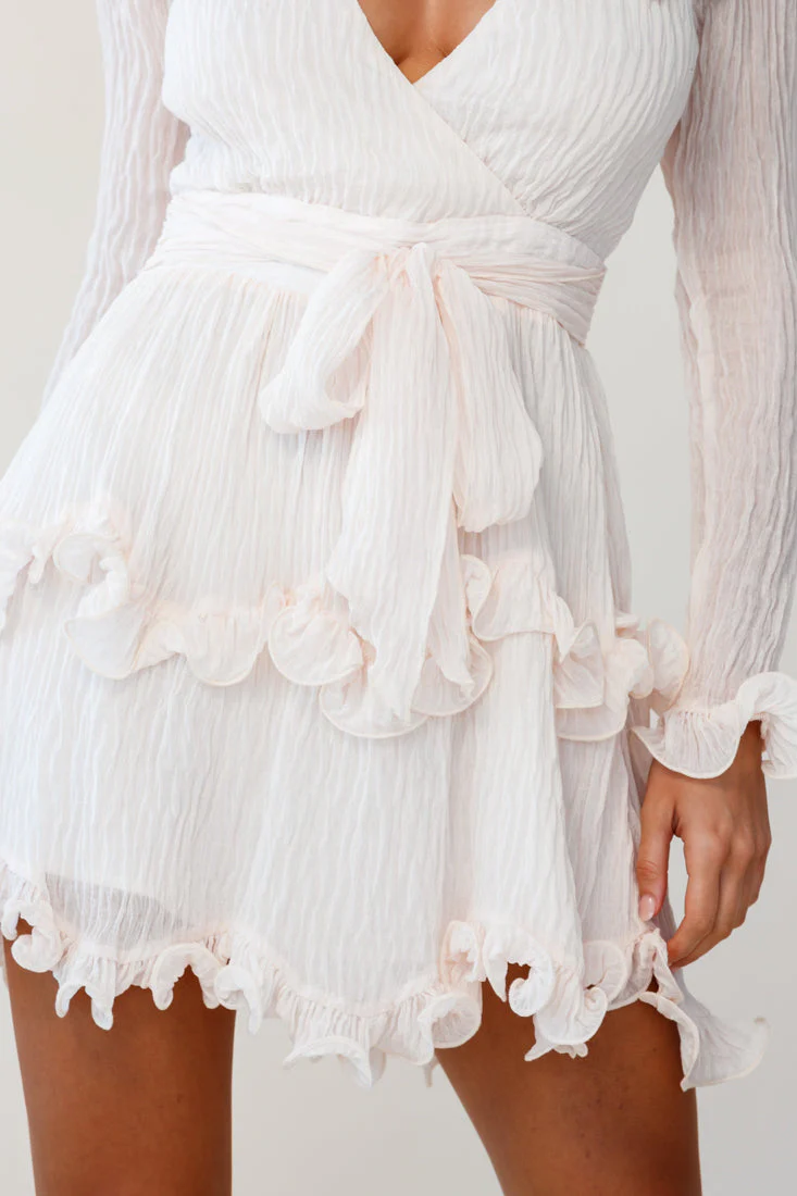 Greta Tiered Ruffle Chiffon Dress Beige - Image 4