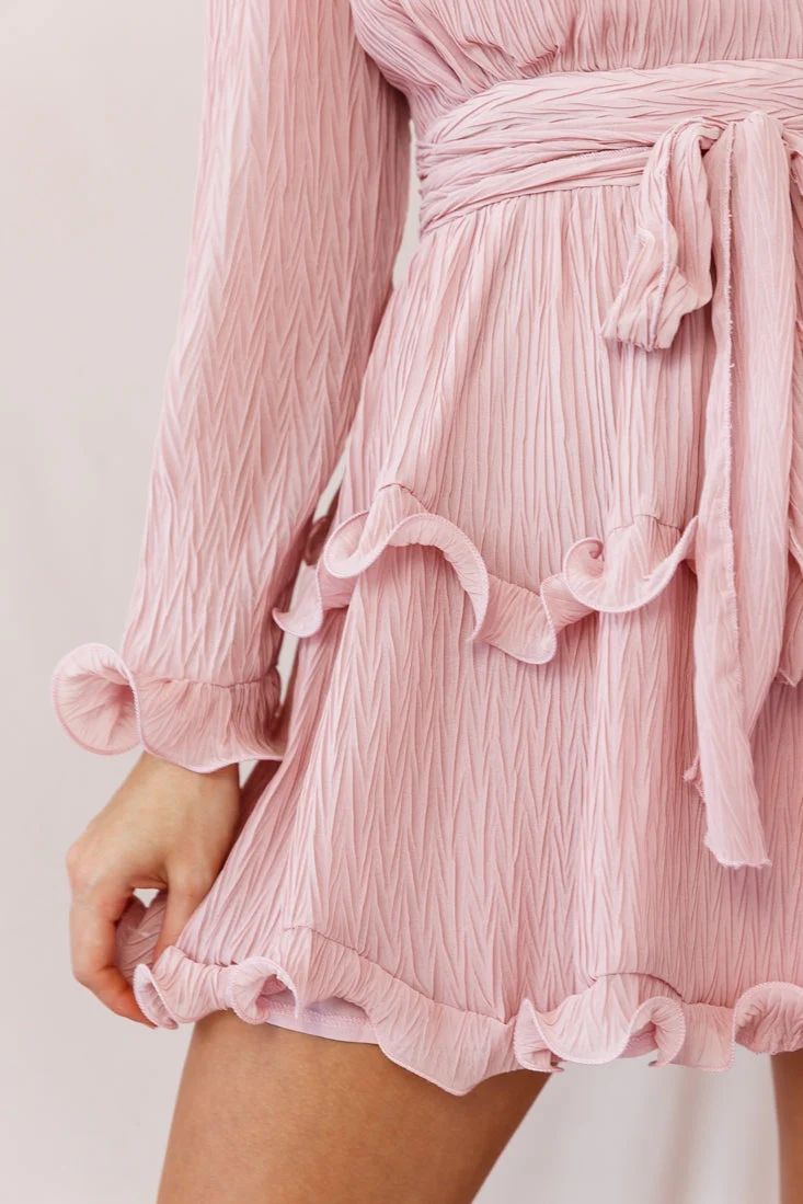 Greta Tiered Ruffle Chiffon Dress Blush - Image 4