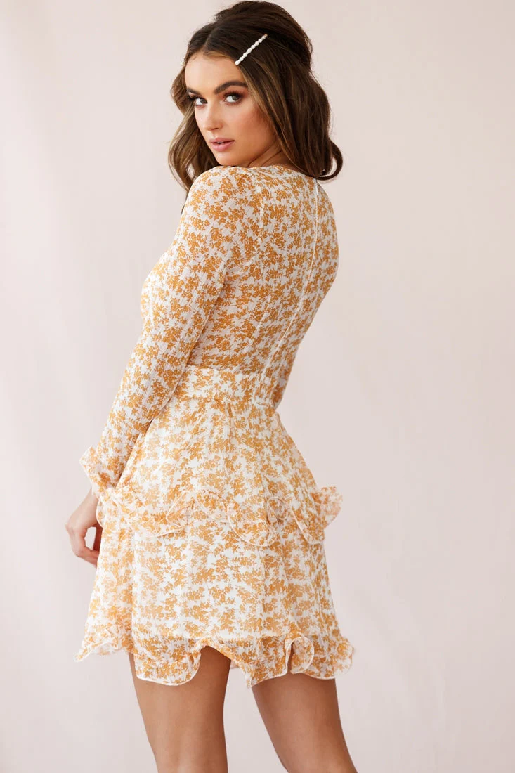 Greta Tiered Ruffle Chiffon Dress Mustard - Image 3